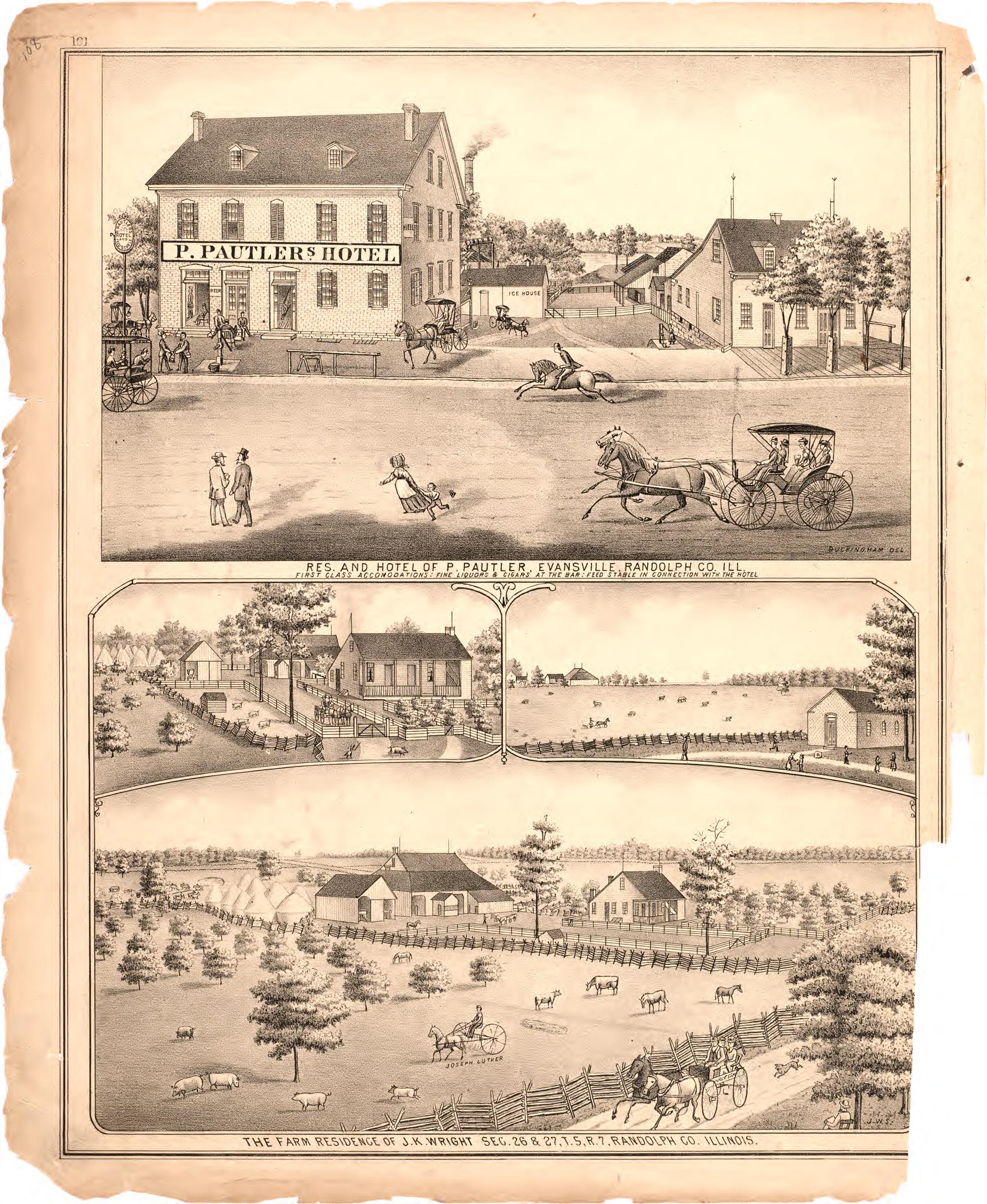 Res. and Hotel of P. Pautner, Evansville, from an Illustrated Historical Atlas Map of Randolph County, Ills. : Carefully Compiled from Personal Examinations and Surveys 1875 by Relic Map Company