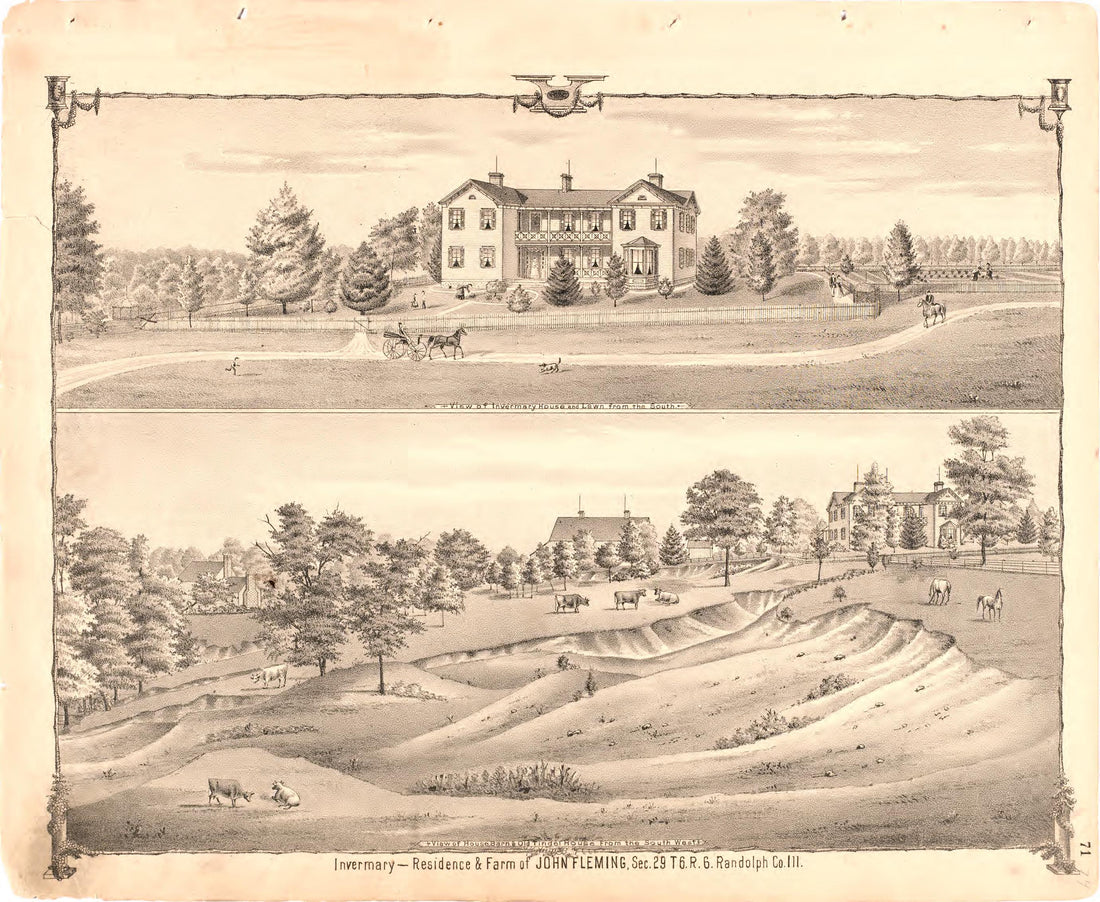 Invermary-Residence and Farm of John Fleming from an Illustrated Historical Atlas Map of Randolph County, Ills. : Carefully Compiled from Personal Examinations and Surveys 1875 by Relic Map Company