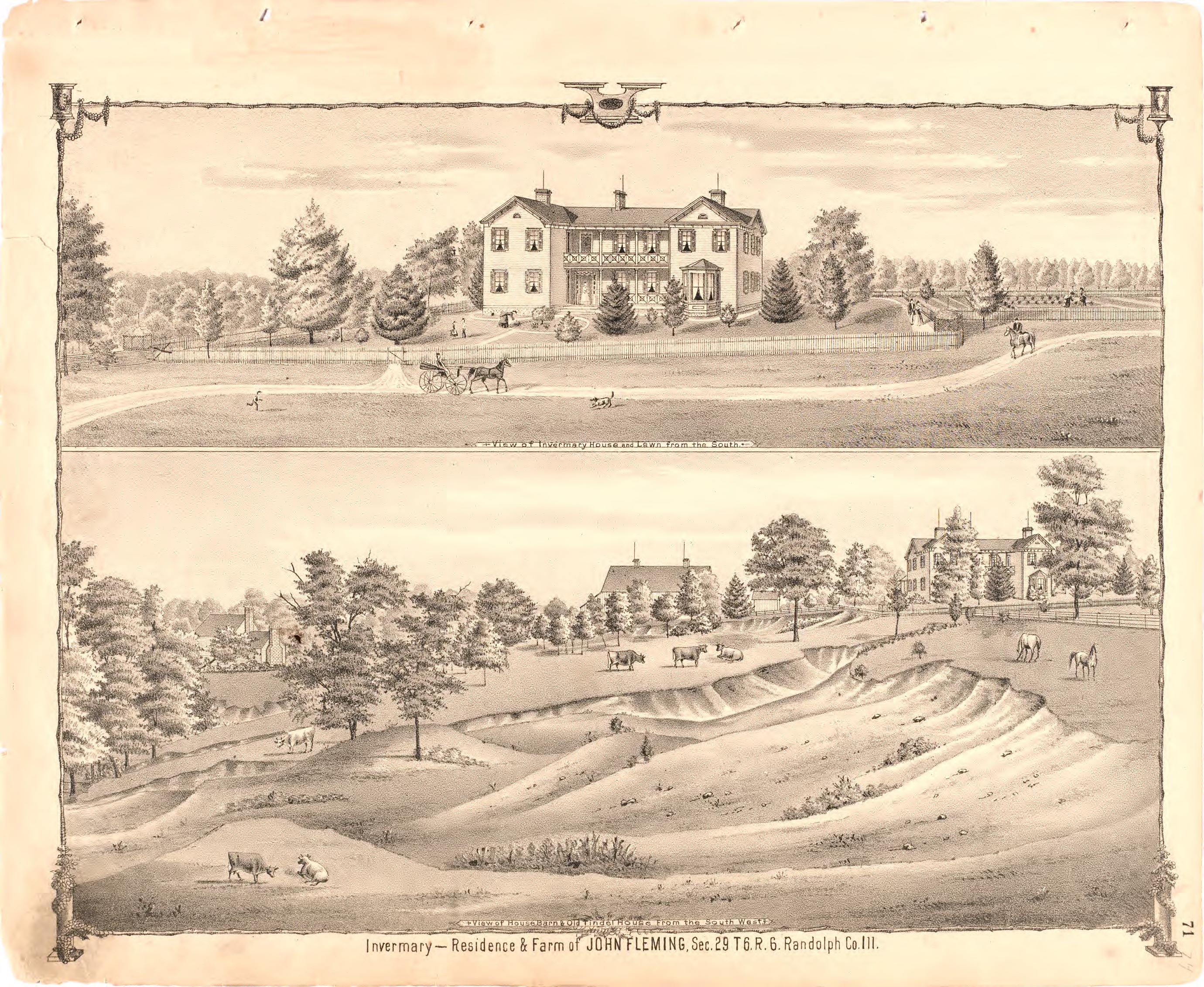 Invermary-Residence and Farm of John Fleming from an Illustrated Historical Atlas Map of Randolph County, Ills. : Carefully Compiled from Personal Examinations and Surveys 1875 by Relic Map Company