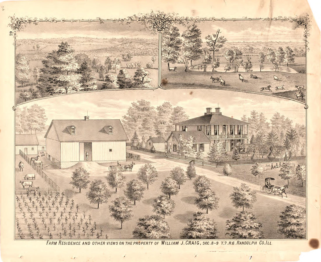 Farm Residence and Other Views On the Property of William J. Craig from an Illustrated Historical Atlas Map of Randolph County, Ills. : Carefully Compiled from Personal Examinations and Surveys 1875 by Relic Map Company