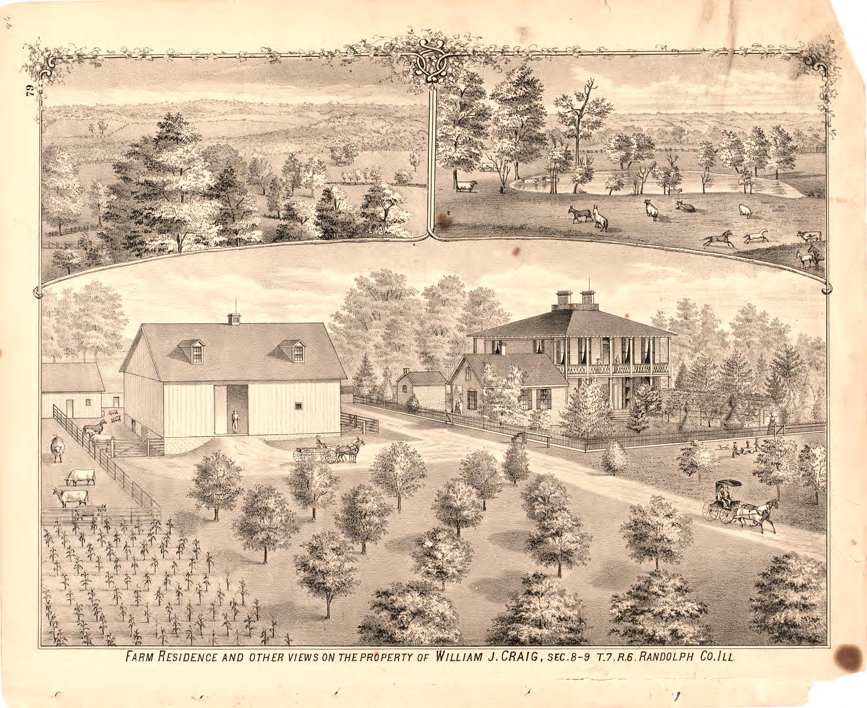 Farm Residence and Other Views On the Property of William J. Craig from an Illustrated Historical Atlas Map of Randolph County, Ills. : Carefully Compiled from Personal Examinations and Surveys 1875 by Relic Map Company