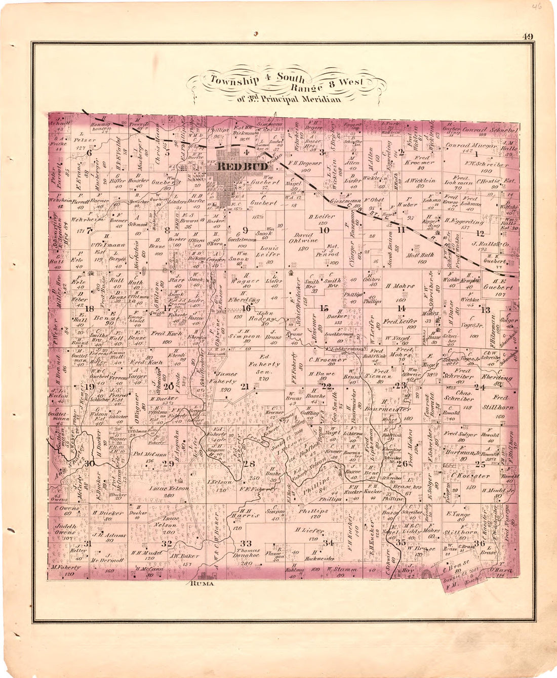 Township 4 South Range 8 West of 3rd Principal Meridian from an Illustrated Historical Atlas Map of Randolph County, Ills. : Carefully Compiled from Personal Examinations and Surveys 1875 by Relic Map Company