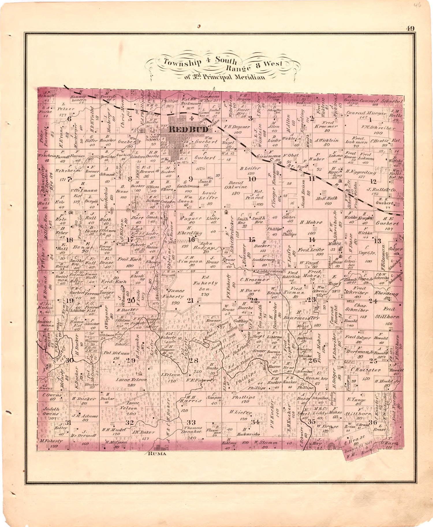 Township 4 South Range 8 West of 3rd Principal Meridian from an Illustrated Historical Atlas Map of Randolph County, Ills. : Carefully Compiled from Personal Examinations and Surveys 1875 by Relic Map Company