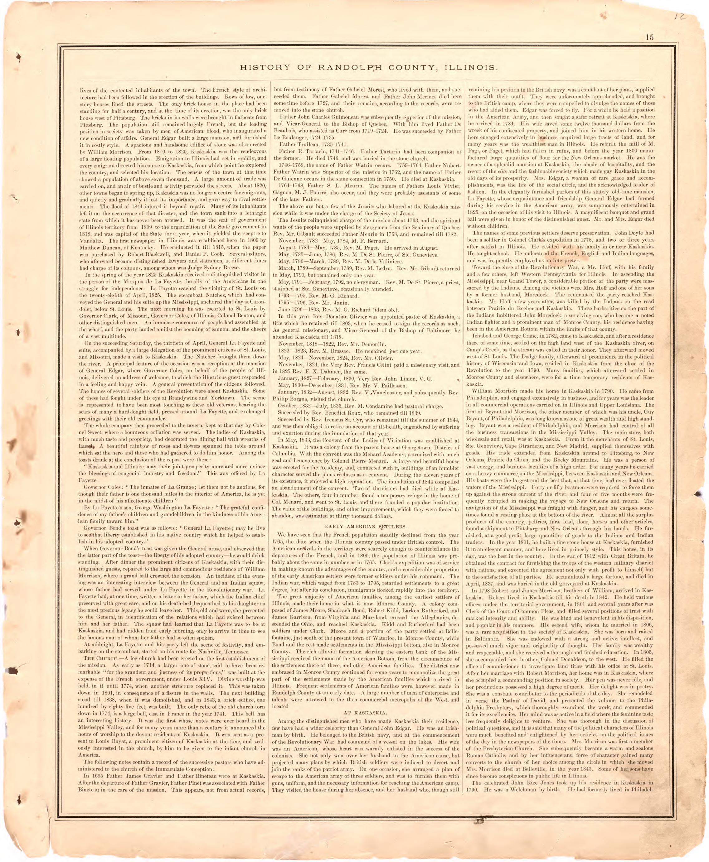 History of Randolph County, Illinois...continued from an Illustrated Historical Atlas Map of Randolph County, Ills. : Carefully Compiled from Personal Examinations and Surveys 1875 by Relic Map Company