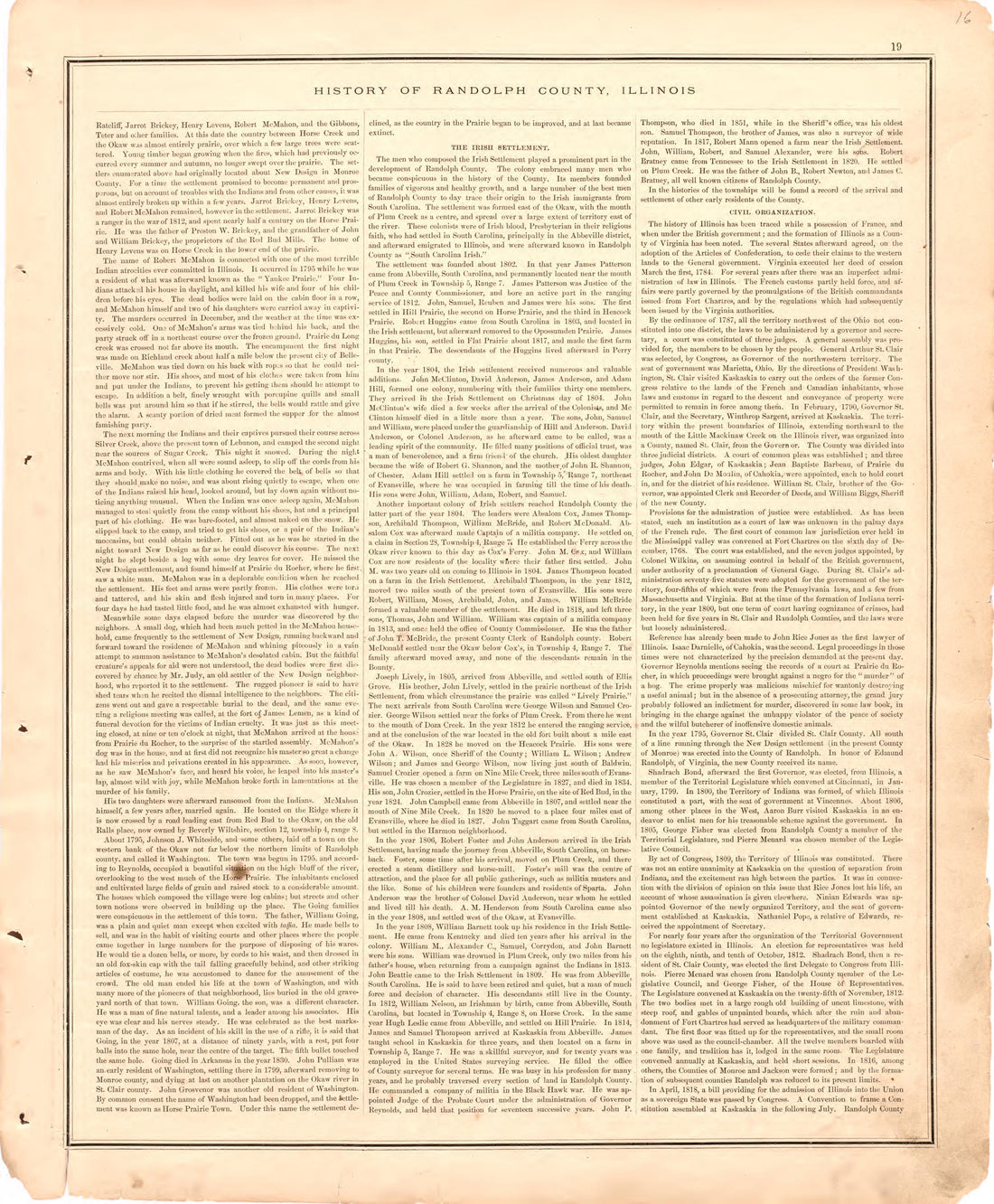 History of Randolph County, Illinois...continued from an Illustrated Historical Atlas Map of Randolph County, Ills. : Carefully Compiled from Personal Examinations and Surveys 1875 by Relic Map Company