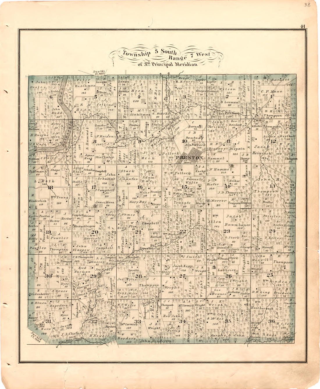 Township 5 South Range 7 West of 3rd Principal Meridian from an Illustrated Historical Atlas Map of Randolph County, Ills. : Carefully Compiled from Personal Examinations and Surveys 1875 by Relic Map Company