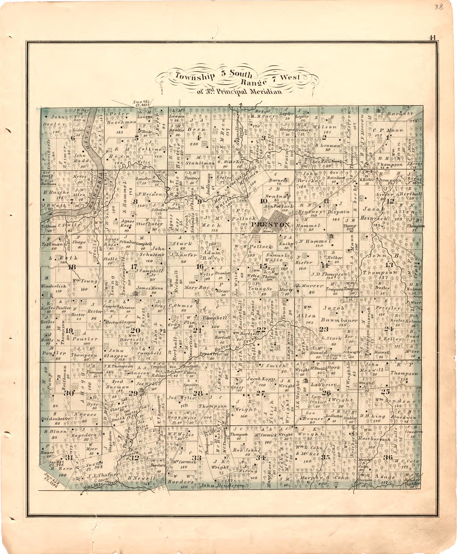 Township 5 South Range 7 West of 3rd Principal Meridian from an Illustrated Historical Atlas Map of Randolph County, Ills. : Carefully Compiled from Personal Examinations and Surveys 1875 by Relic Map Company
