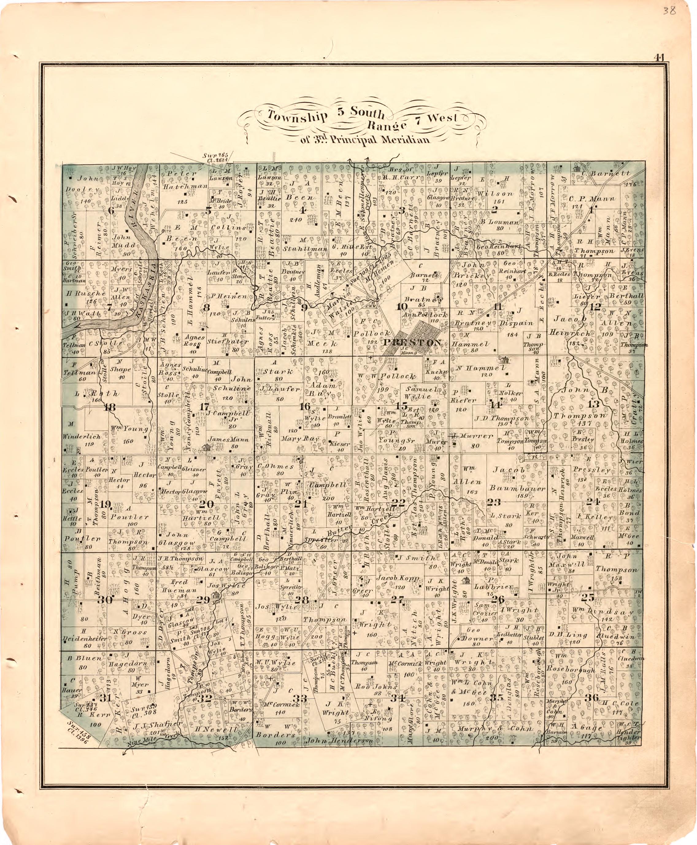 Township 5 South Range 7 West of 3rd Principal Meridian from an Illustrated Historical Atlas Map of Randolph County, Ills. : Carefully Compiled from Personal Examinations and Surveys 1875 by Relic Map Company