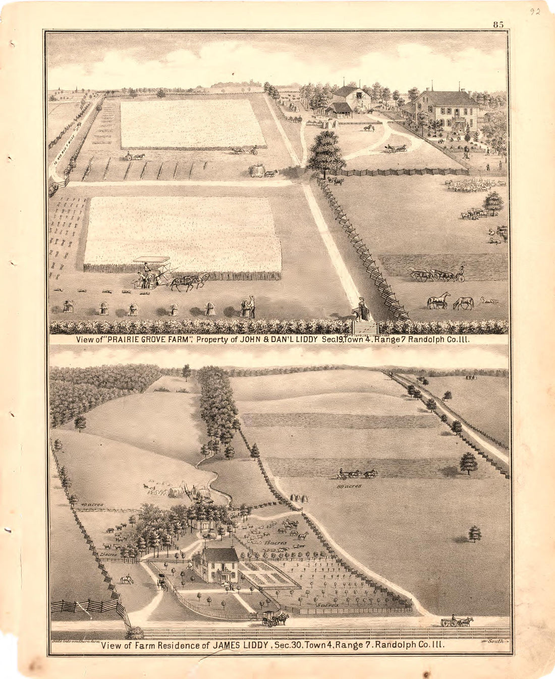 View of Prairie Grove Farm, ; View of Farm Residence of James Liddy from an Illustrated Historical Atlas Map of Randolph County, Ills. : Carefully Compiled from Personal Examinations and Surveys 1875 by Relic Map Company