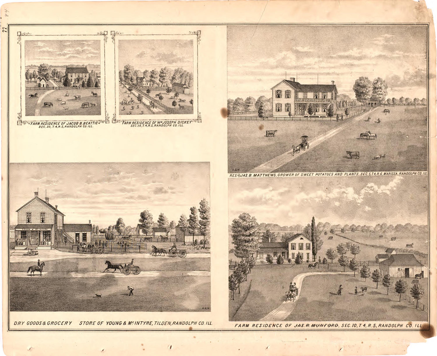 Farm Residences from an Illustrated Historical Atlas Map of Randolph County, Ills. : Carefully Compiled from Personal Examinations and Surveys 1875 by Relic Map Company