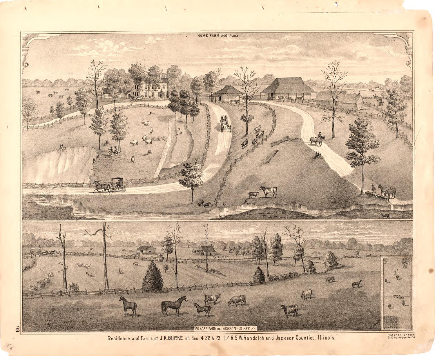 Residence and Farms of J.K. Burke from an Illustrated Historical Atlas Map of Randolph County, Ills. : Carefully Compiled from Personal Examinations and Surveys 1875 by Relic Map Company
