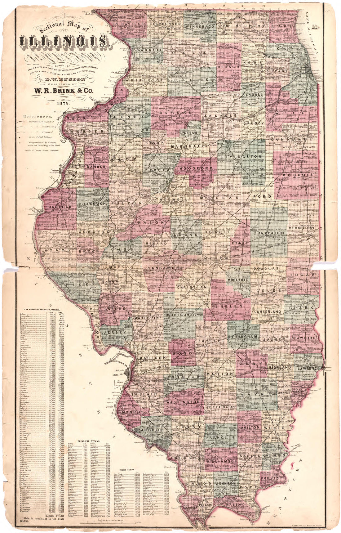 Sectional Map of Illinois from an Illustrated Historical Atlas Map of Randolph County, Ills. : Carefully Compiled from Personal Examinations and Surveys 1875 by Relic Map Company