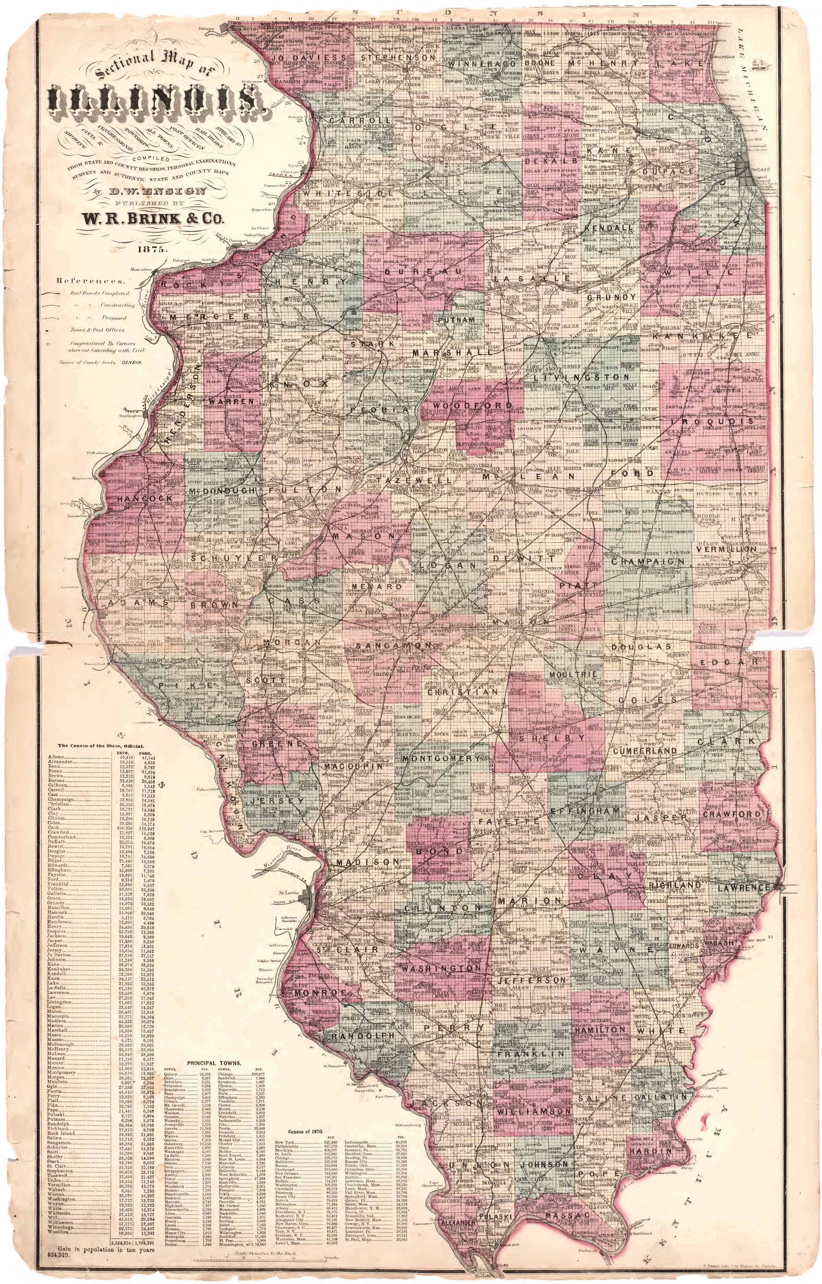 Sectional Map of Illinois from an Illustrated Historical Atlas Map of Randolph County, Ills. : Carefully Compiled from Personal Examinations and Surveys 1875 by Relic Map Company