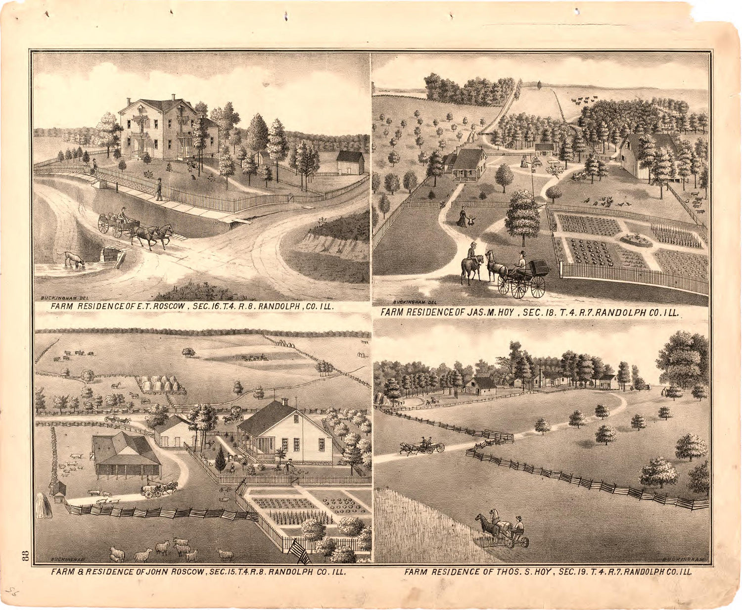 Farm Residences from an Illustrated Historical Atlas Map of Randolph County, Ills. : Carefully Compiled from Personal Examinations and Surveys 1875 by Relic Map Company