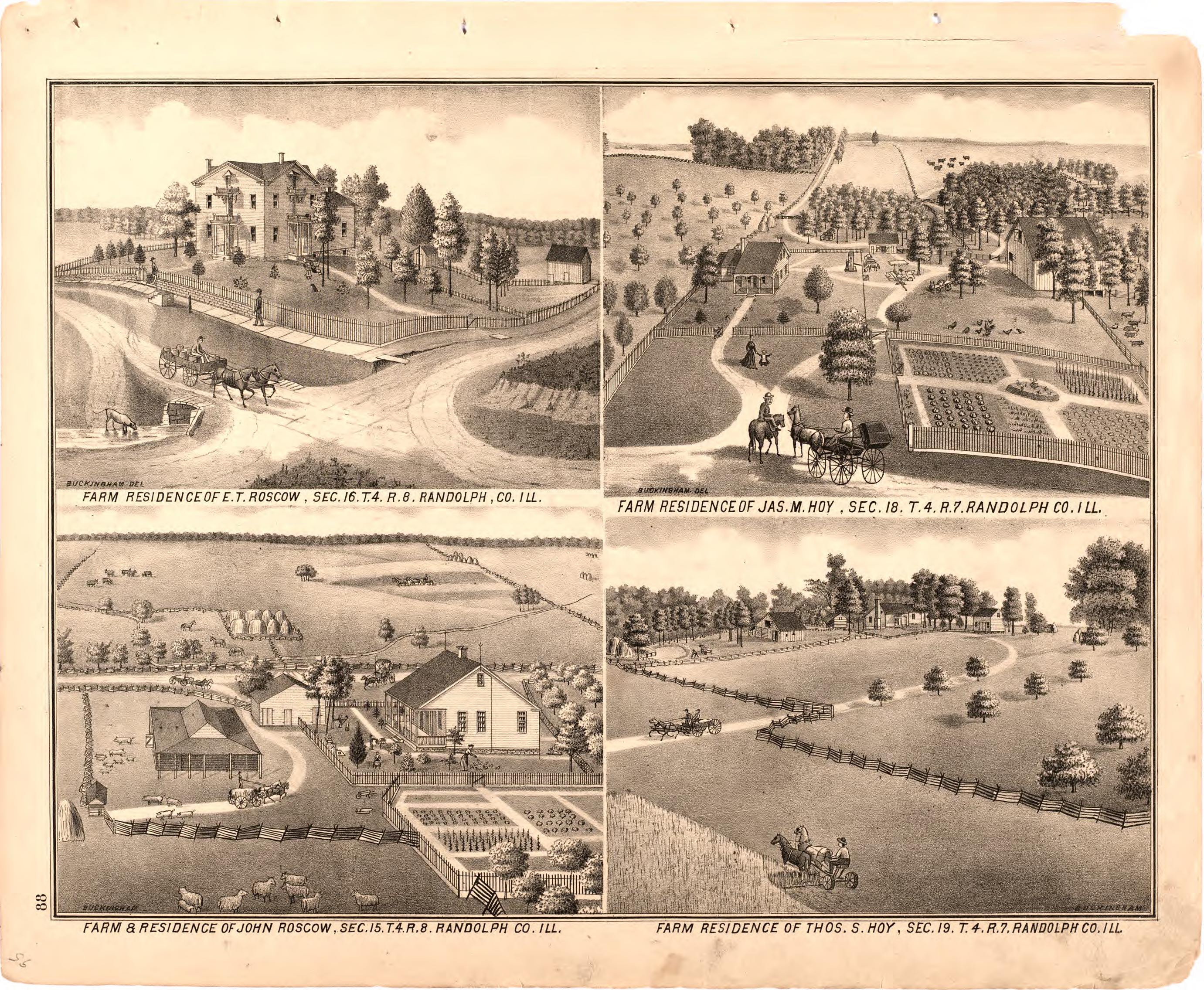 Farm Residences from an Illustrated Historical Atlas Map of Randolph County, Ills. : Carefully Compiled from Personal Examinations and Surveys 1875 by Relic Map Company