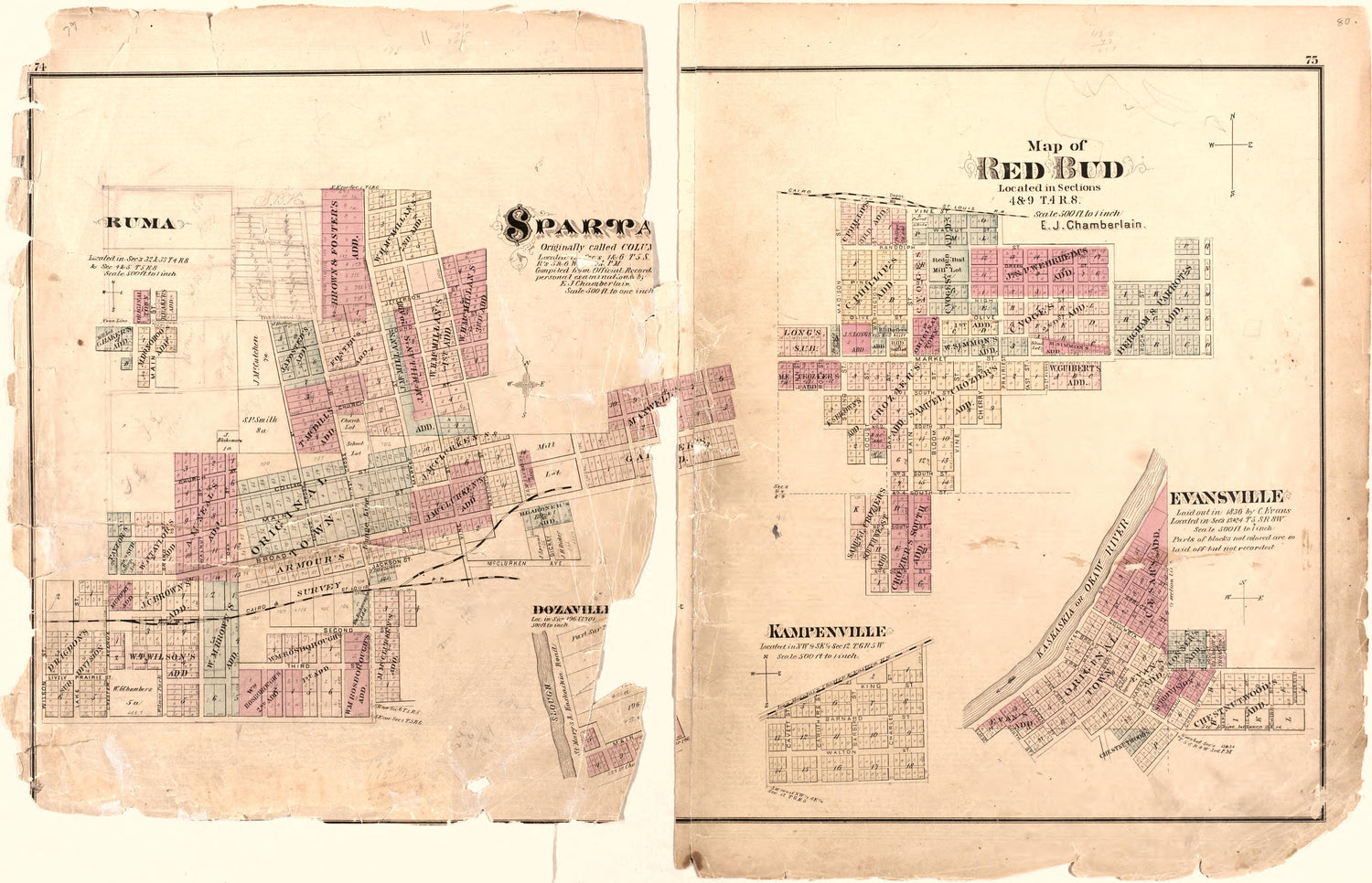 Map of Red Bud from an Illustrated Historical Atlas Map of Randolph County, Ills. : Carefully Compiled from Personal Examinations and Surveys 1875 by Relic Map Company