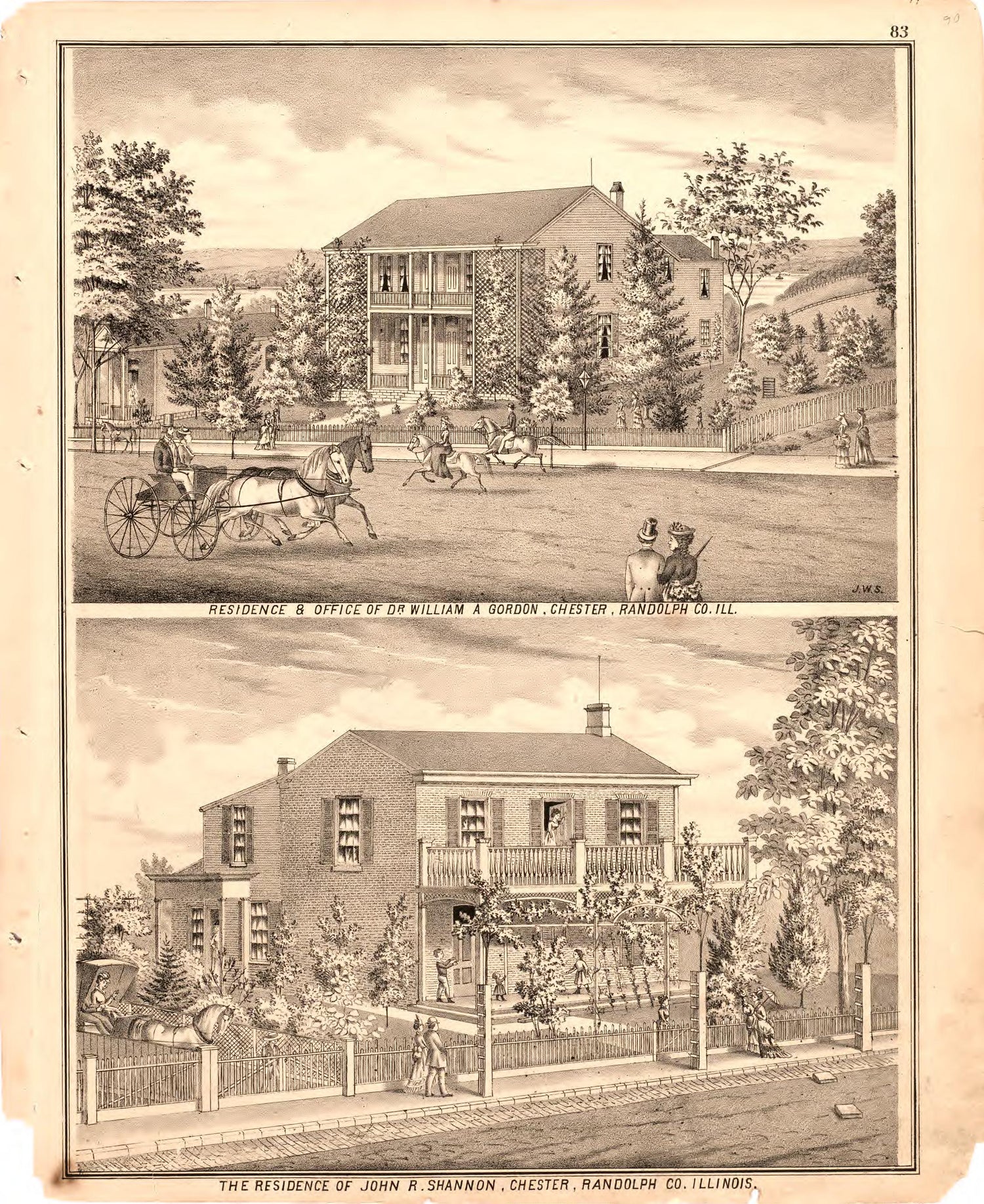Residence &amp; Office of Dr. William A. Gordon from an Illustrated Historical Atlas Map of Randolph County, Ills. : Carefully Compiled from Personal Examinations and Surveys 1875 by Relic Map Company