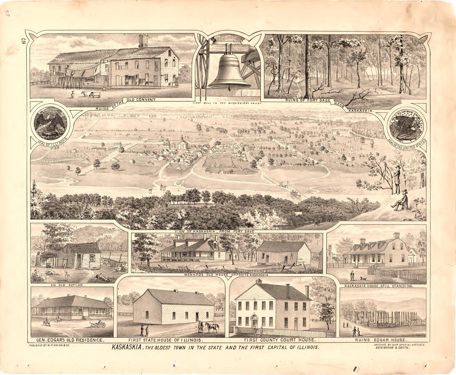 Kaskaskia, the Oldest Town In the State and the First Capitol of Illinois from an Illustrated Historical Atlas Map of Randolph County, Ills. : Carefully Compiled from Personal Examinations and Surveys 1875 by Relic Map Company