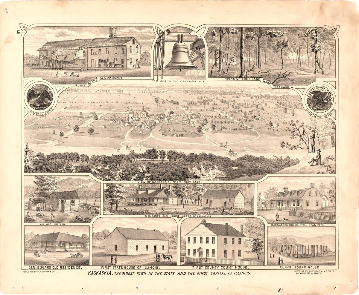 Kaskaskia, the Oldest Town In the State and the First Capitol of Illinois from an Illustrated Historical Atlas Map of Randolph County, Ills. : Carefully Compiled from Personal Examinations and Surveys 1875 by Relic Map Company