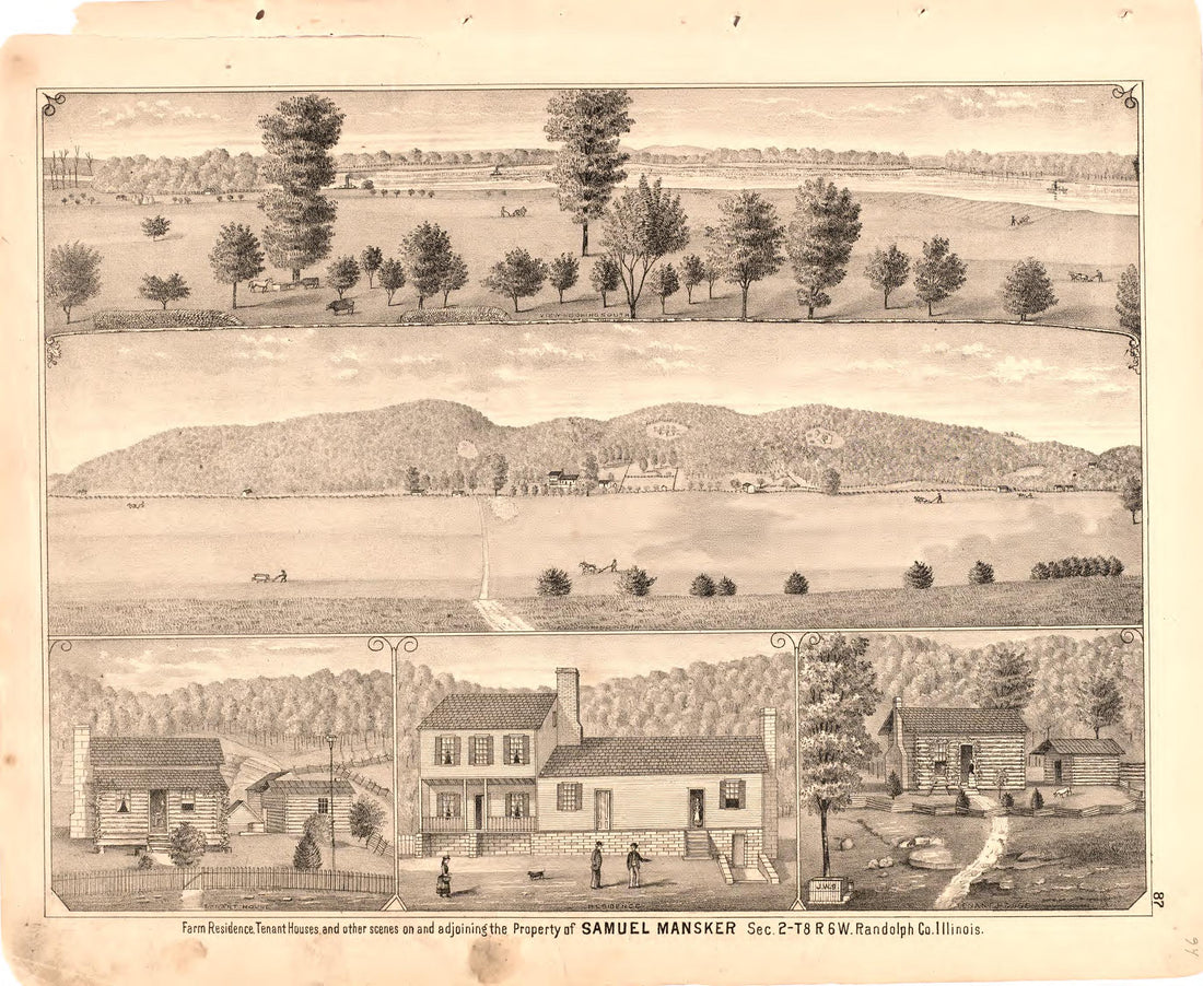 Farm Residence, Tenant Houses and from an Illustrated Historical Atlas Map of Randolph County, Ills. : Carefully Compiled from Personal Examinations and Surveys 1875 by Relic Map Company