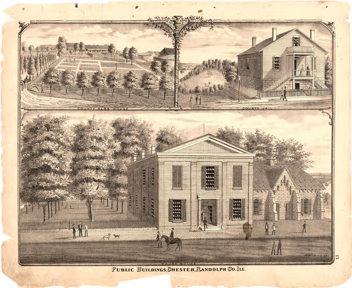 Public Buildings, Chester, Randolph County, Ill. from an Illustrated Historical Atlas Map of Randolph County, Ills. : Carefully Compiled from Personal Examinations and Surveys 1875 by Relic Map Company