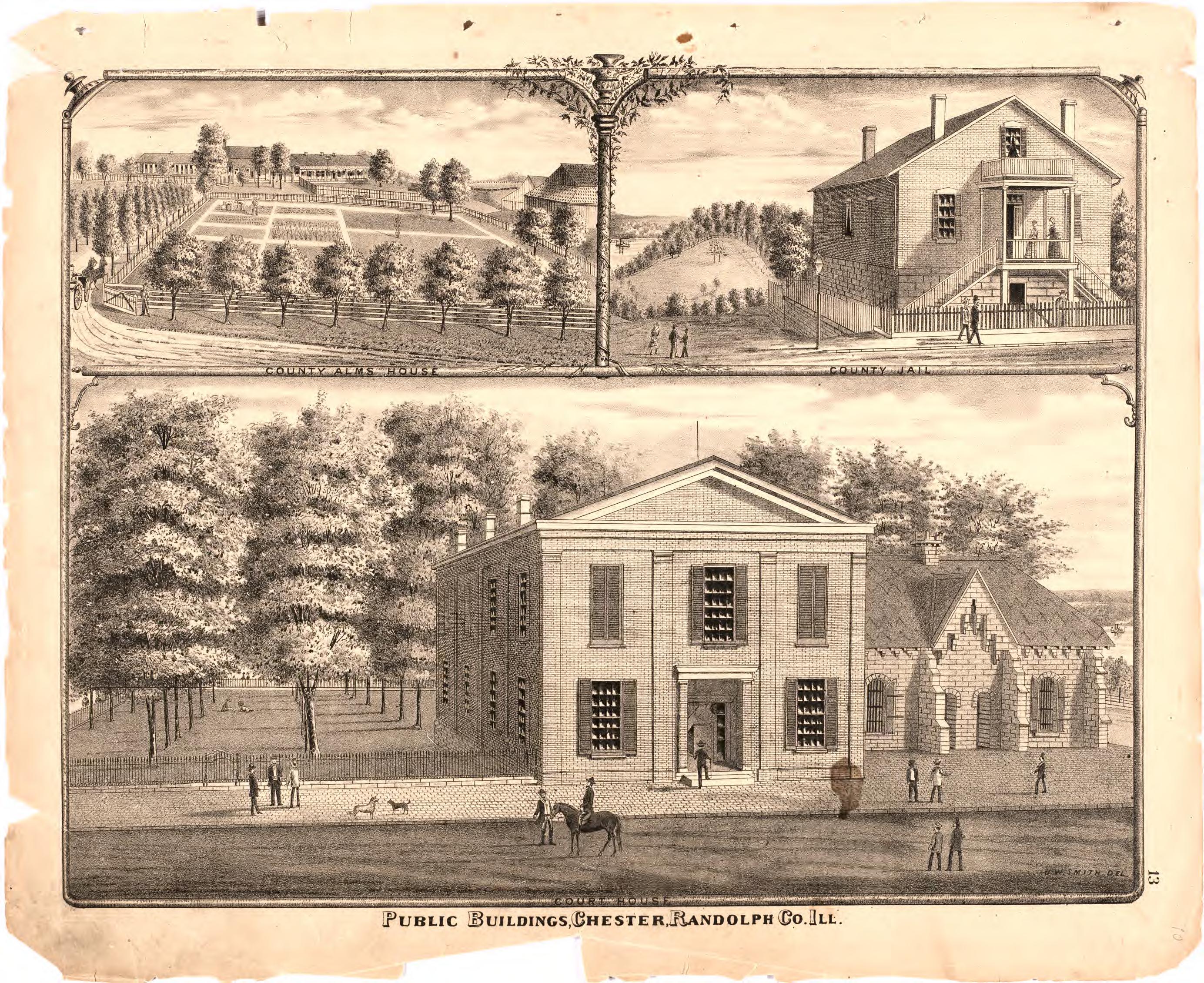 Public Buildings, Chester, Randolph County, Ill. from an Illustrated Historical Atlas Map of Randolph County, Ills. : Carefully Compiled from Personal Examinations and Surveys 1875 by Relic Map Company