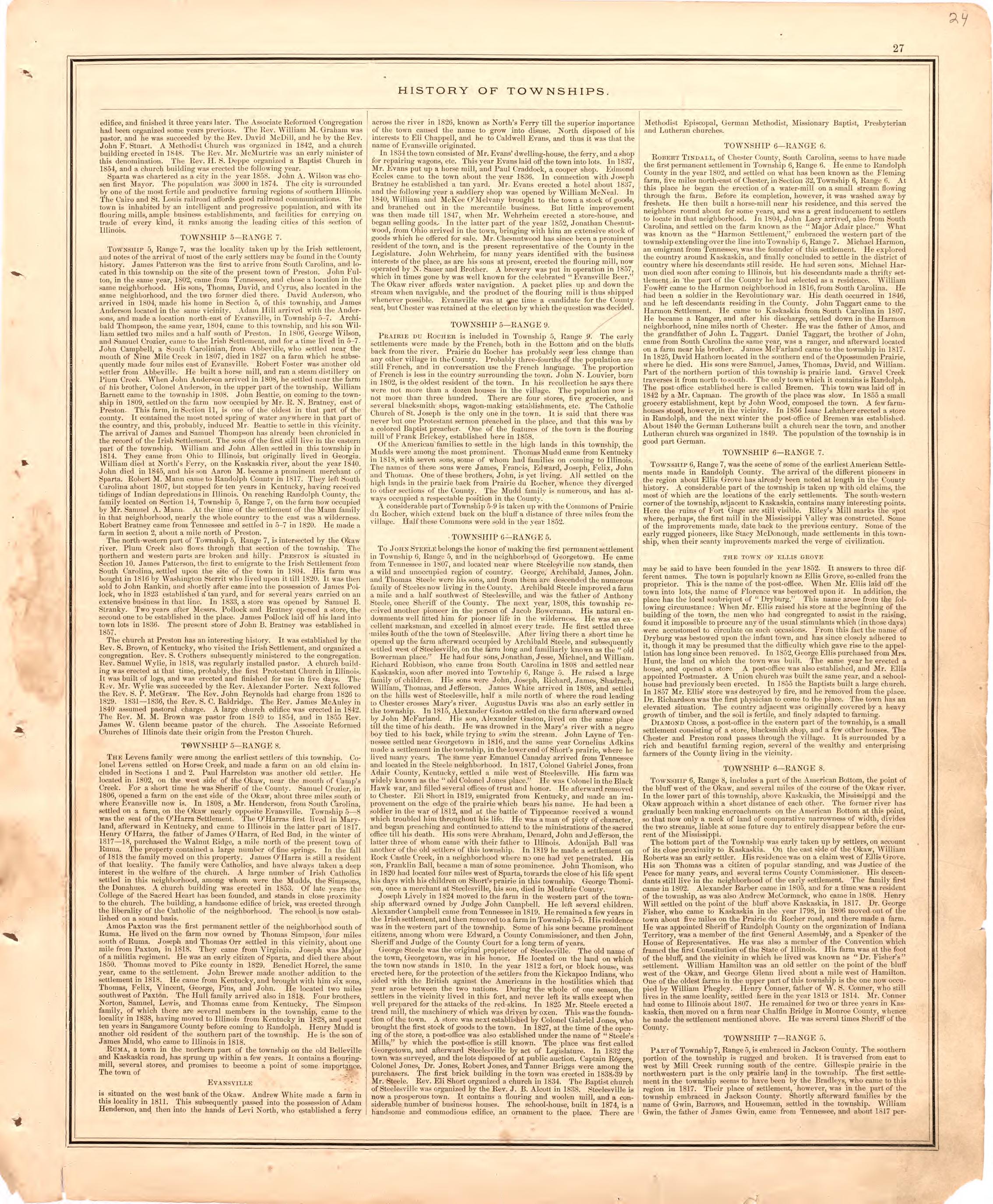 History of Townshipscontinued from an Illustrated Historical Atlas Map of Randolph County, Ills. : Carefully Compiled from Personal Examinations and Surveys 1875 by Relic Map Company