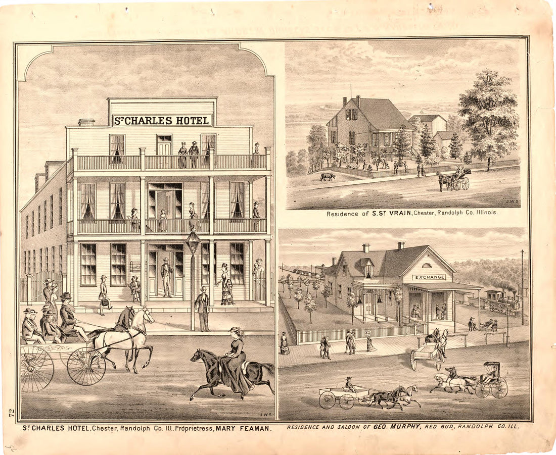 St. Charles Hotel; Residence and Saloon of Geo. Murphy from an Illustrated Historical Atlas Map of Randolph County, Ills. : Carefully Compiled from Personal Examinations and Surveys 1875 by Relic Map Company