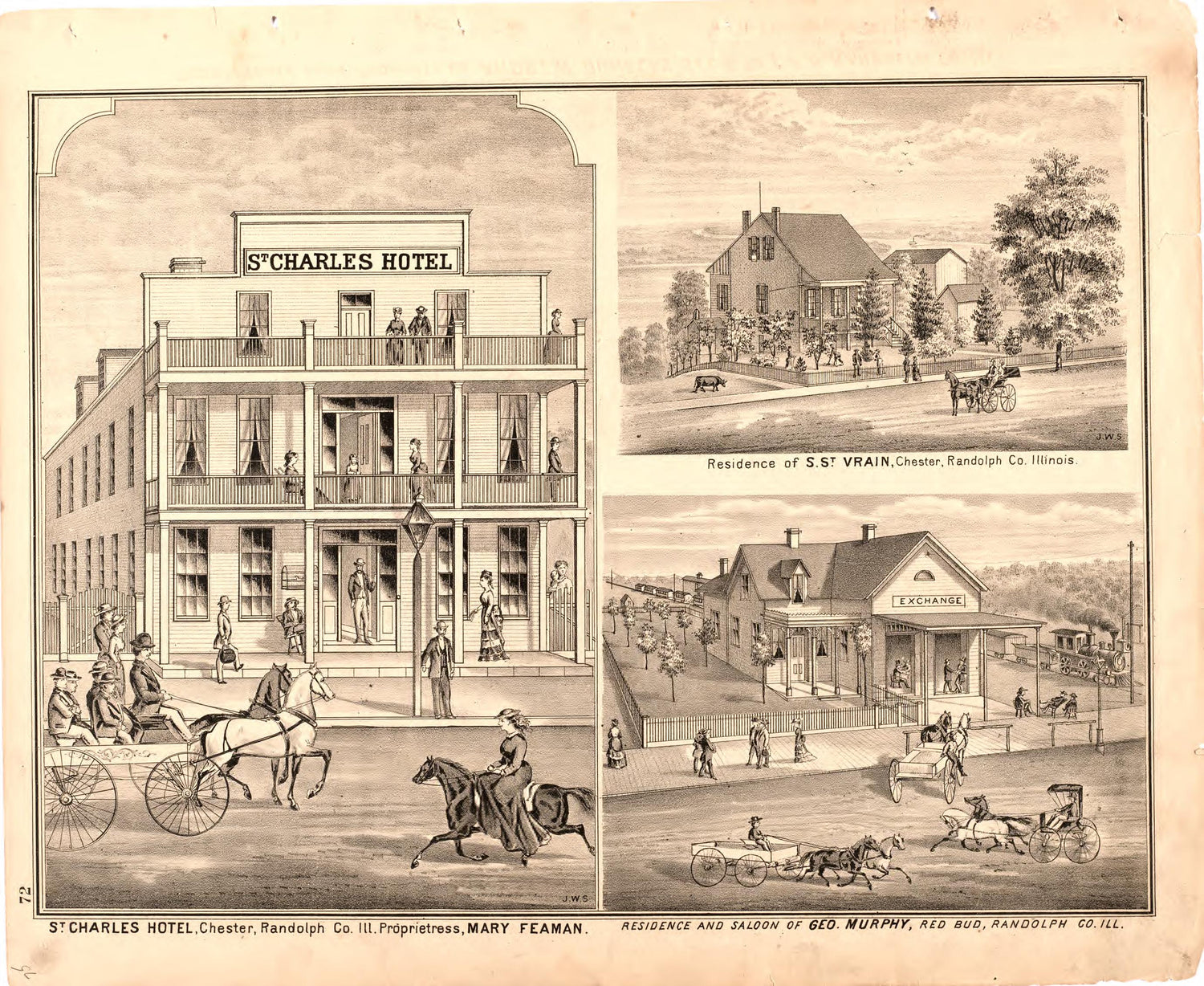 St. Charles Hotel; Residence and Saloon of Geo. Murphy from an Illustrated Historical Atlas Map of Randolph County, Ills. : Carefully Compiled from Personal Examinations and Surveys 1875 by Relic Map Company
