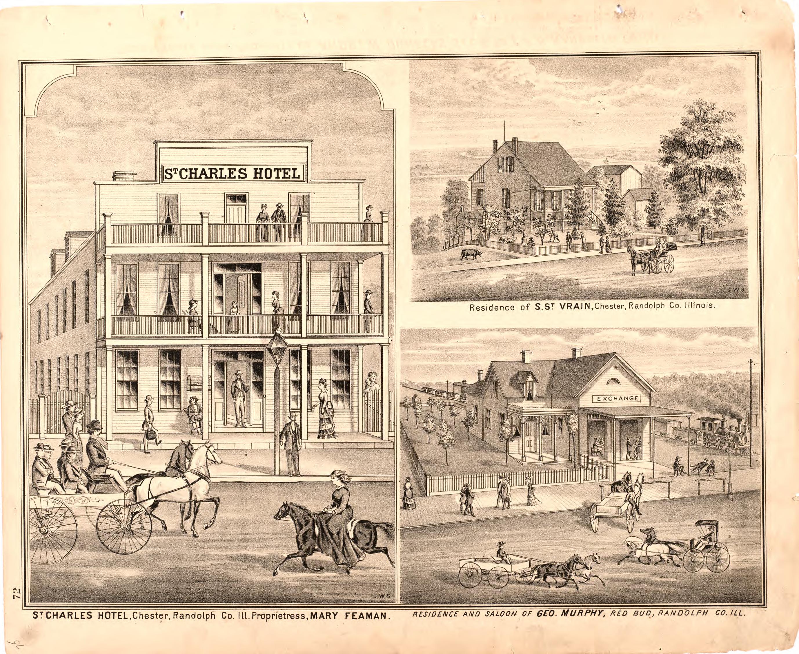 St. Charles Hotel; Residence and Saloon of Geo. Murphy from an Illustrated Historical Atlas Map of Randolph County, Ills. : Carefully Compiled from Personal Examinations and Surveys 1875 by Relic Map Company