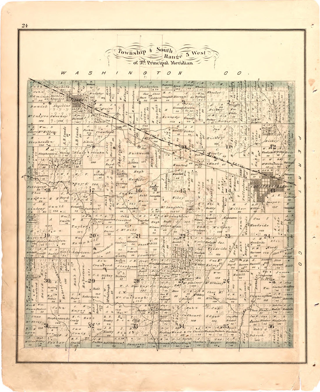Township 4 South Range 5 West of 3rd Principal Meridian from an Illustrated Historical Atlas Map of Randolph County, Ills. : Carefully Compiled from Personal Examinations and Surveys 1875 by Relic Map Company