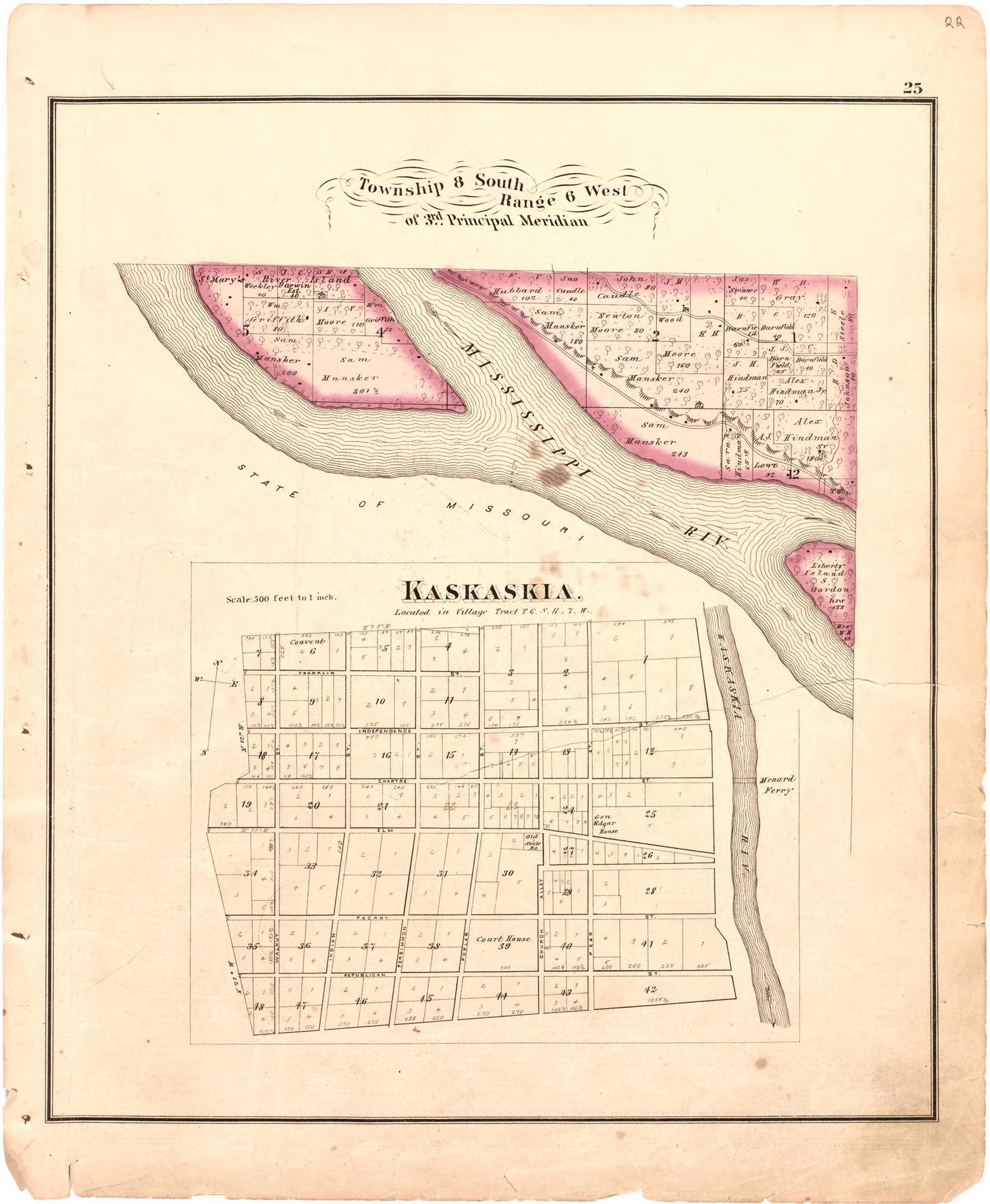 Township 8 South Range 6 West of 3rd Principal Meridian from an Illustrated Historical Atlas Map of Randolph County, Ills. : Carefully Compiled from Personal Examinations and Surveys 1875 by Relic Map Company