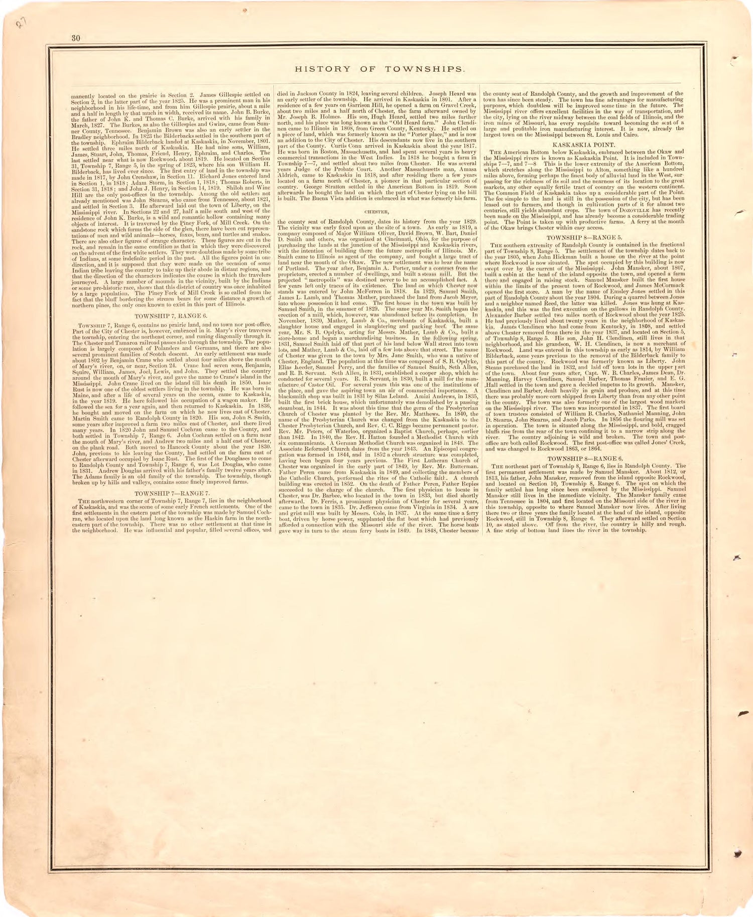 History of Townshipscontinued from an Illustrated Historical Atlas Map of Randolph County, Ills. : Carefully Compiled from Personal Examinations and Surveys 1875 by Relic Map Company
