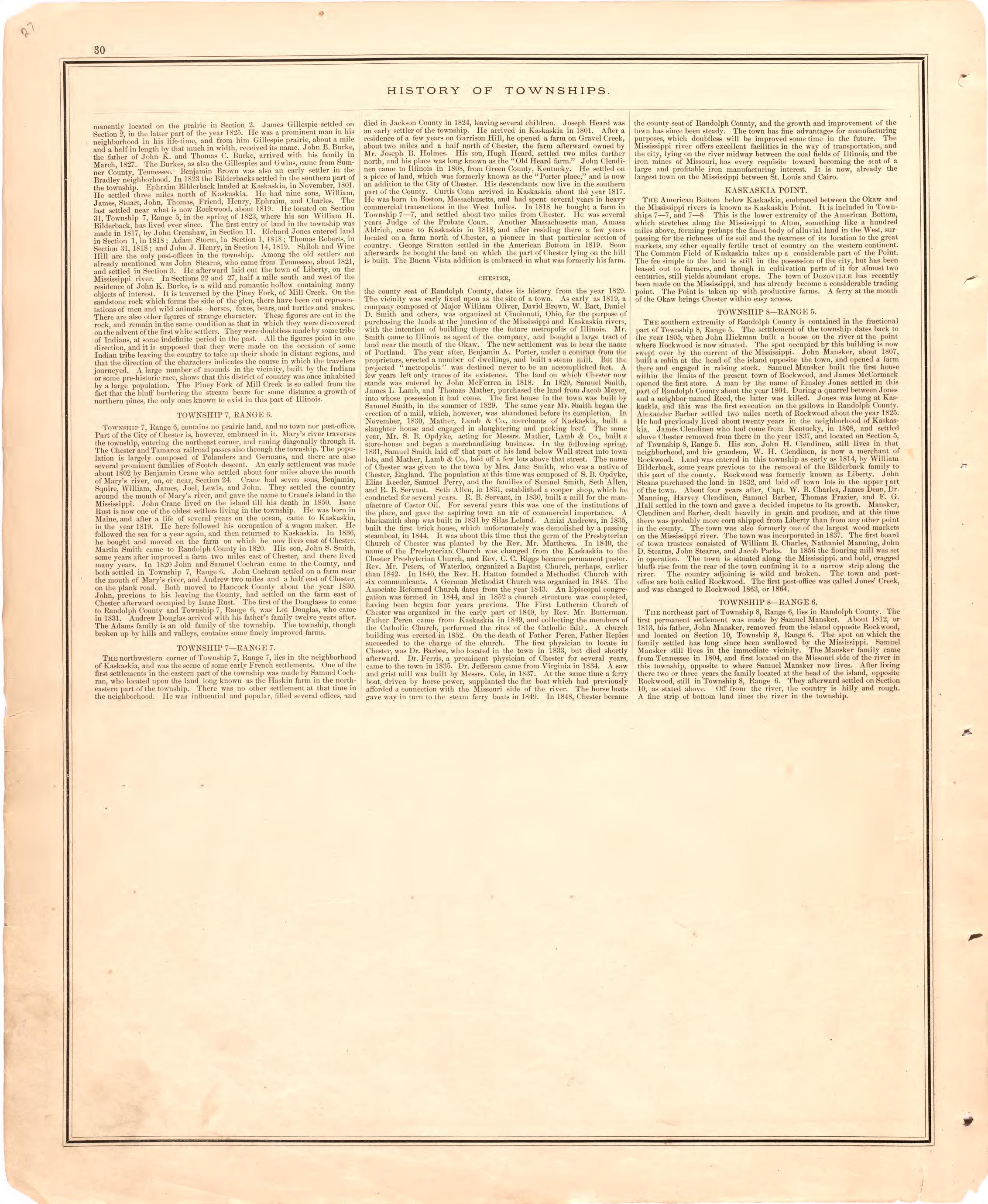 History of Townshipscontinued from an Illustrated Historical Atlas Map of Randolph County, Ills. : Carefully Compiled from Personal Examinations and Surveys 1875 by Relic Map Company