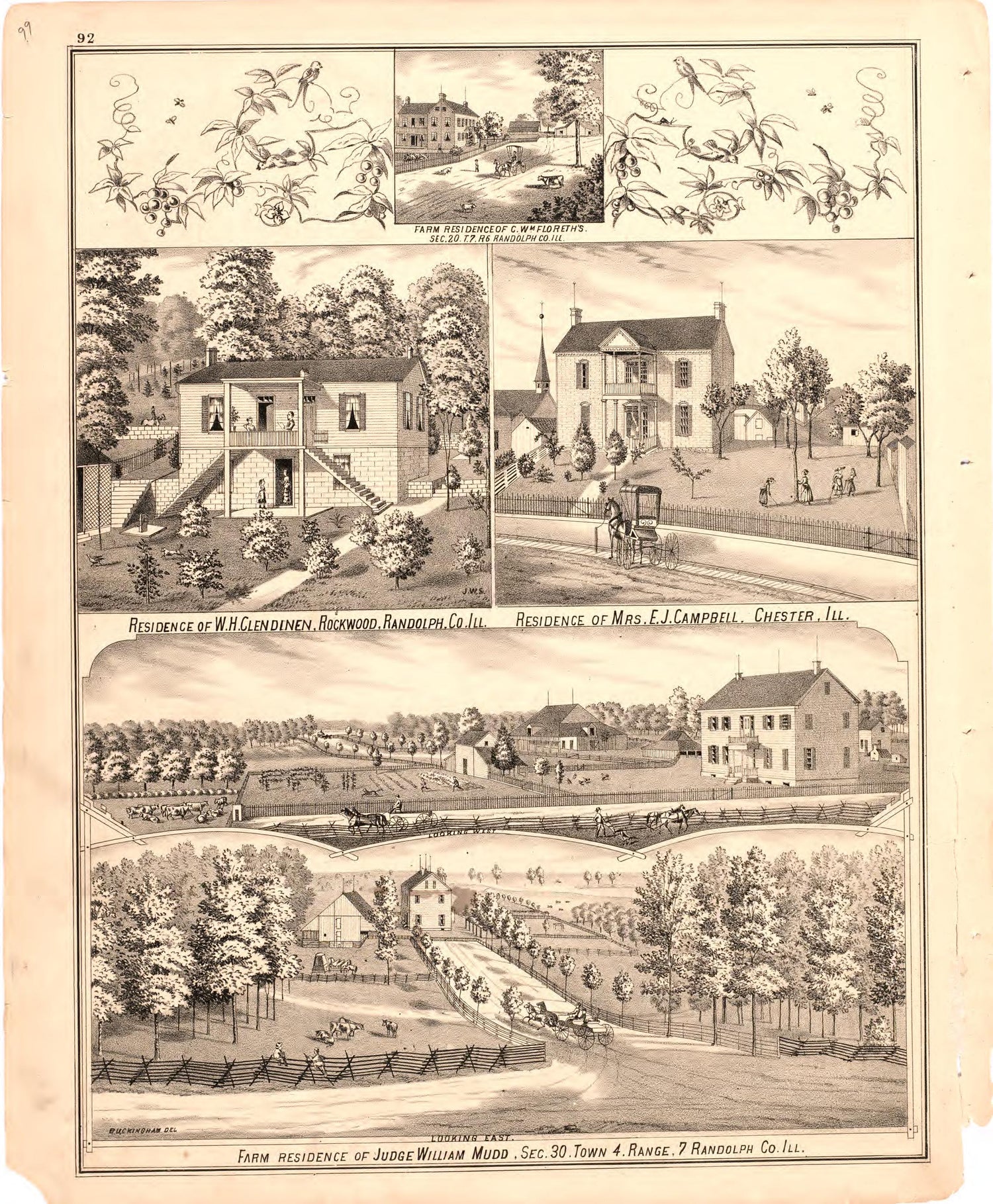 Farm Residences from an Illustrated Historical Atlas Map of Randolph County, Ills. : Carefully Compiled from Personal Examinations and Surveys 1875 by Relic Map Company