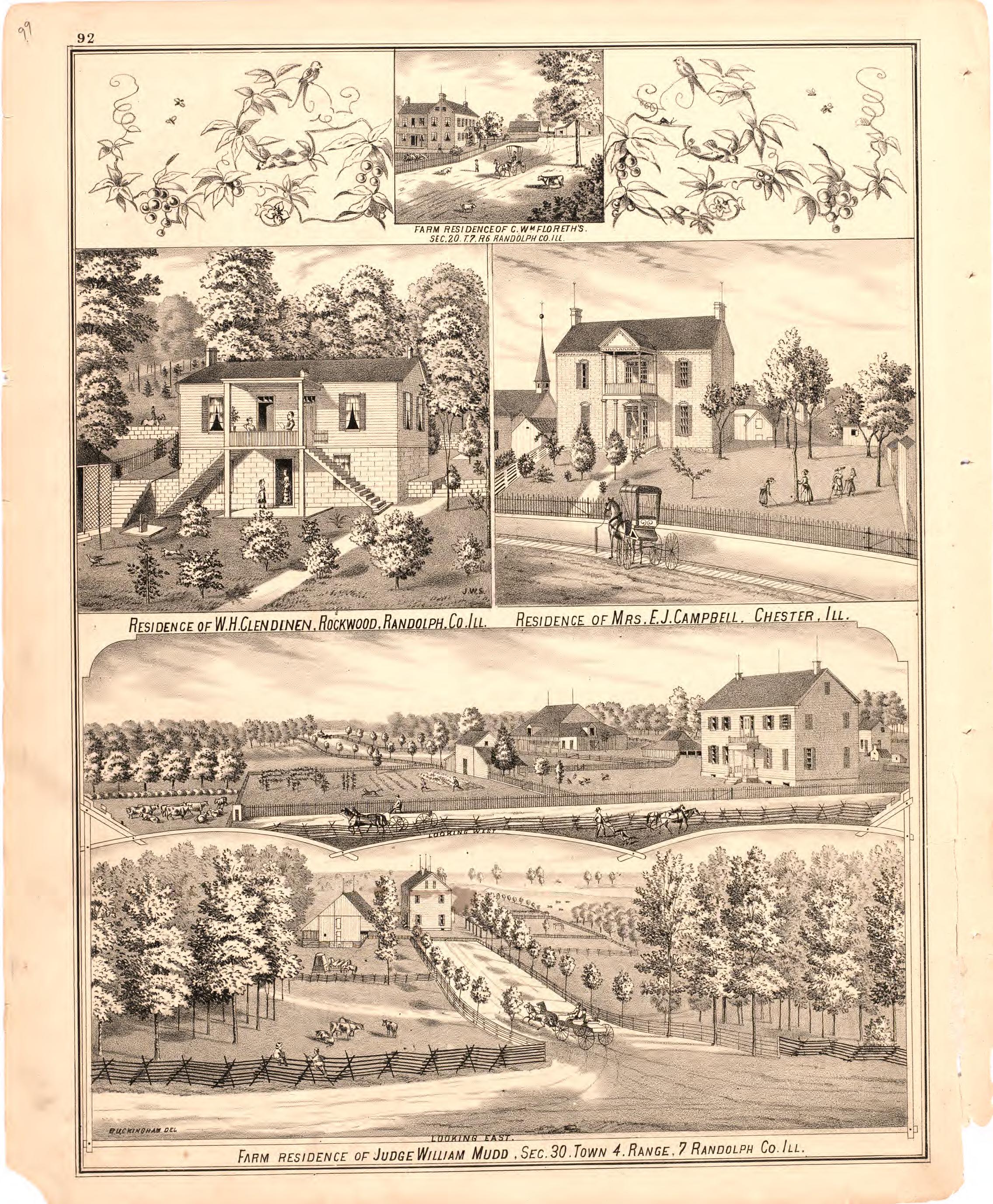 Farm Residences from an Illustrated Historical Atlas Map of Randolph County, Ills. : Carefully Compiled from Personal Examinations and Surveys 1875 by Relic Map Company