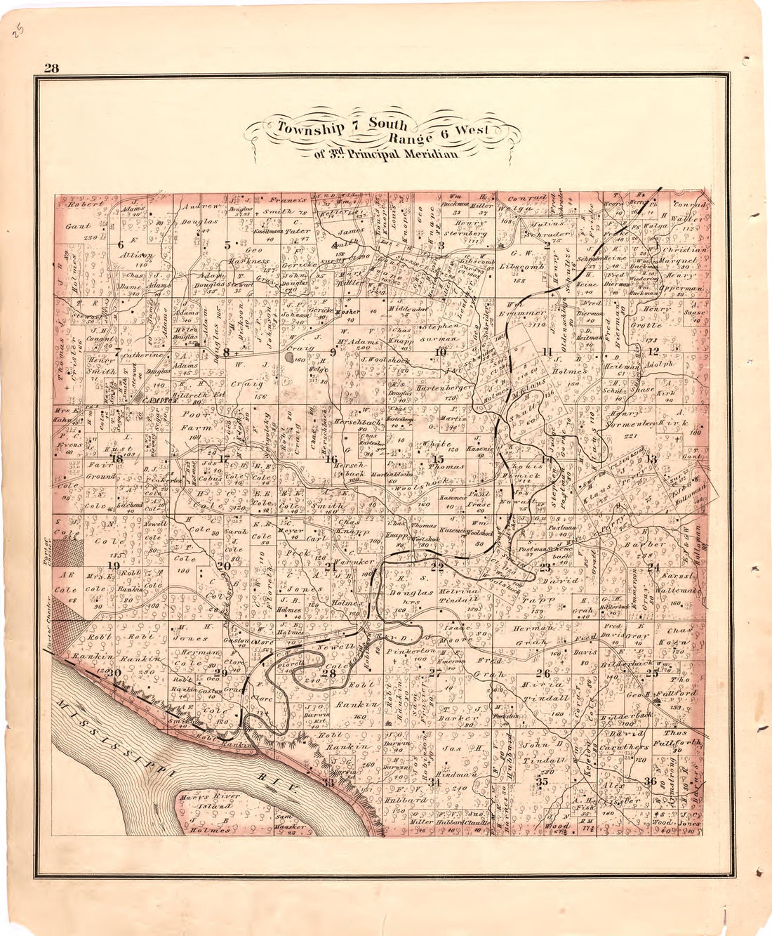 Township 7 South Range 6 West of 3rd Principal Meridian from an Illustrated Historical Atlas Map of Randolph County, Ills. : Carefully Compiled from Personal Examinations and Surveys 1875 by Relic Map Company