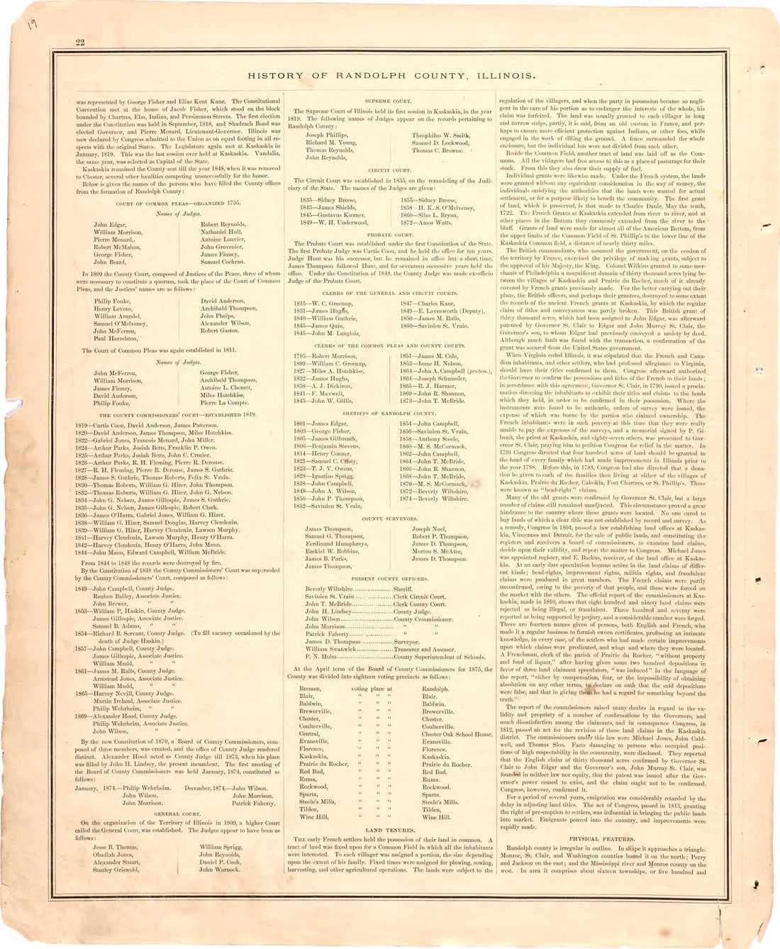 History of Randolph County, Illinois...continued from an Illustrated Historical Atlas Map of Randolph County, Ills. : Carefully Compiled from Personal Examinations and Surveys 1875 by Relic Map Company