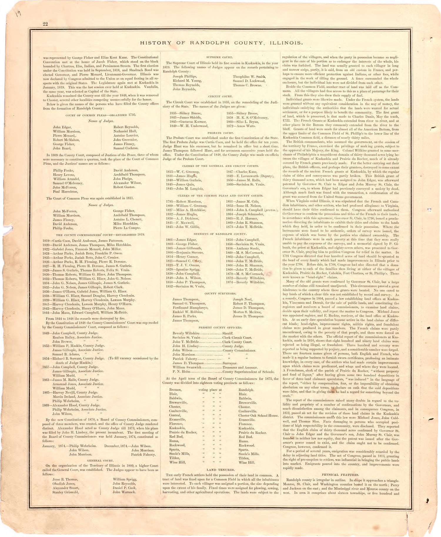 History of Randolph County, Illinois...continued from an Illustrated Historical Atlas Map of Randolph County, Ills. : Carefully Compiled from Personal Examinations and Surveys 1875 by Relic Map Company