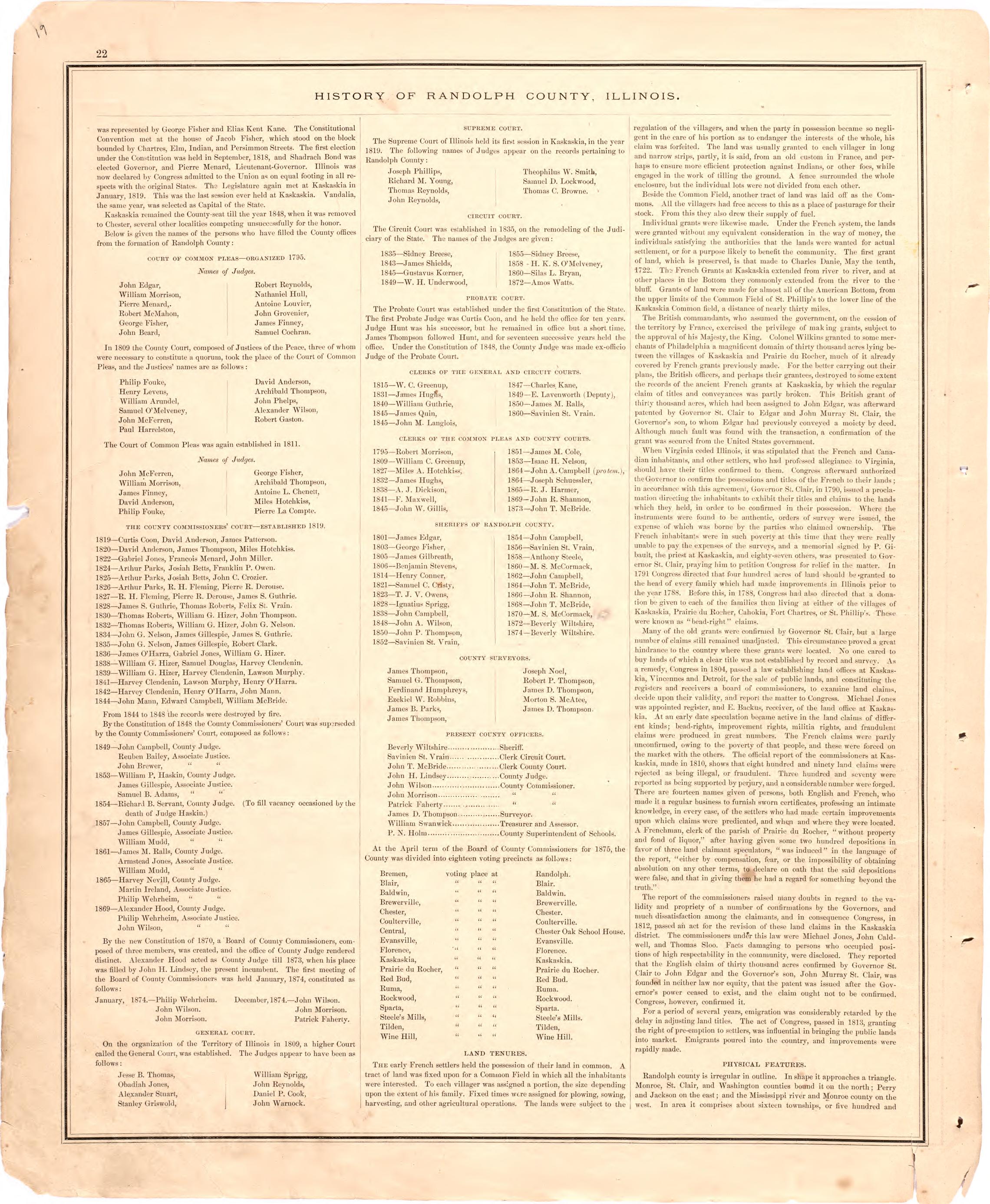 History of Randolph County, Illinois...continued from an Illustrated Historical Atlas Map of Randolph County, Ills. : Carefully Compiled from Personal Examinations and Surveys 1875 by Relic Map Company