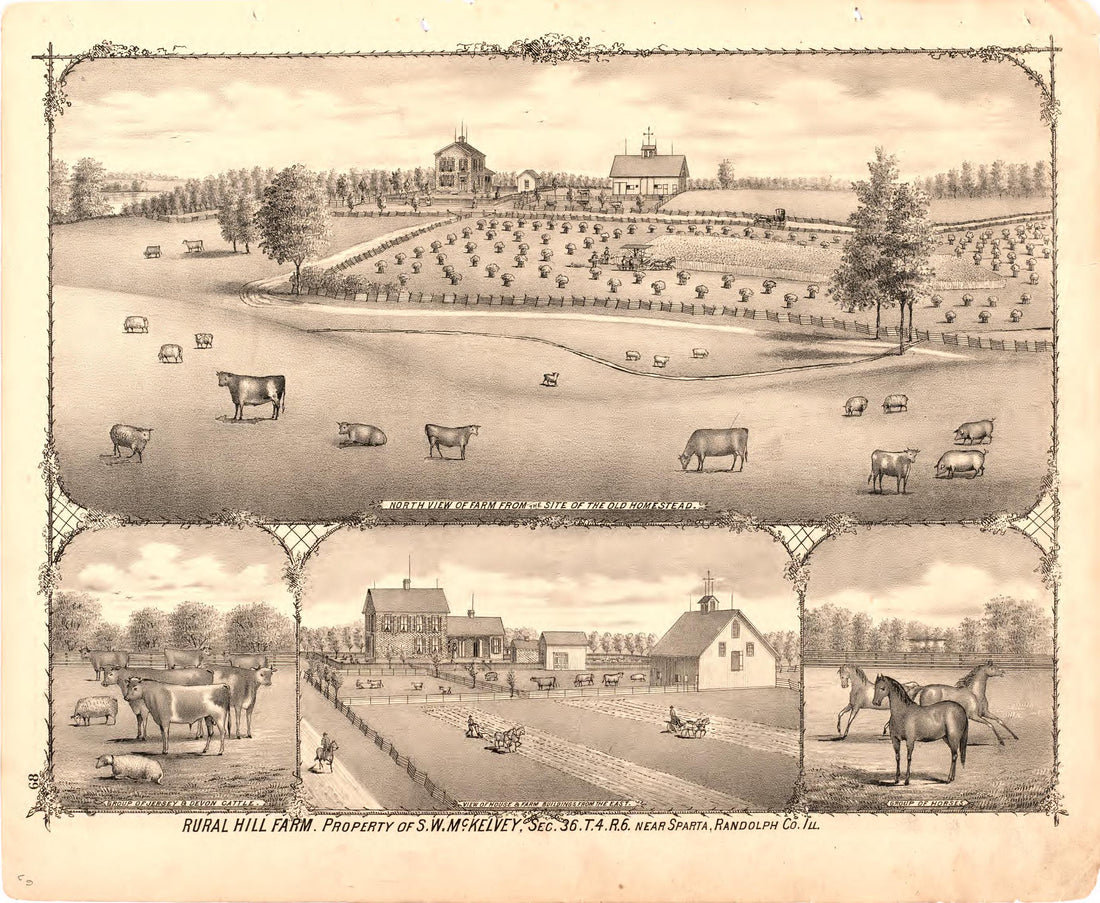 Rural Hill Farm. Property of S.W. Mc.Kelvey from an Illustrated Historical Atlas Map of Randolph County, Ills. : Carefully Compiled from Personal Examinations and Surveys 1875 by Relic Map Company