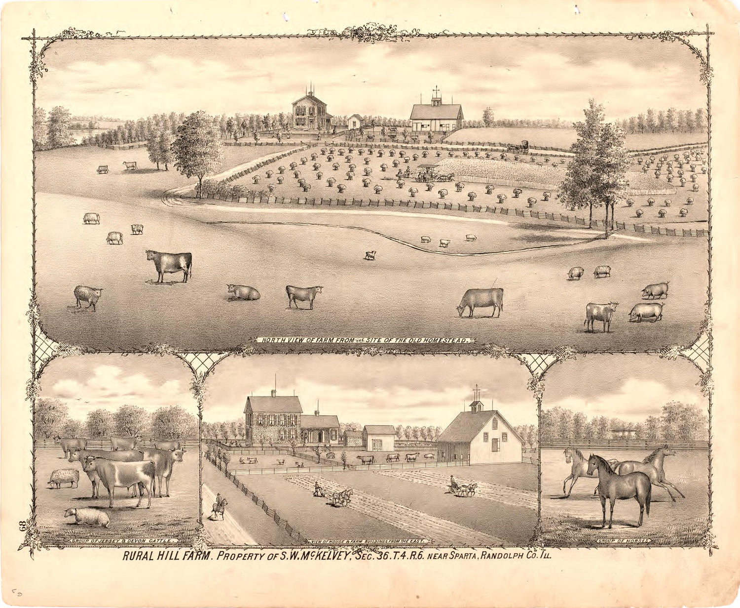 Rural Hill Farm. Property of S.W. Mc.Kelvey from an Illustrated Historical Atlas Map of Randolph County, Ills. : Carefully Compiled from Personal Examinations and Surveys 1875 by Relic Map Company