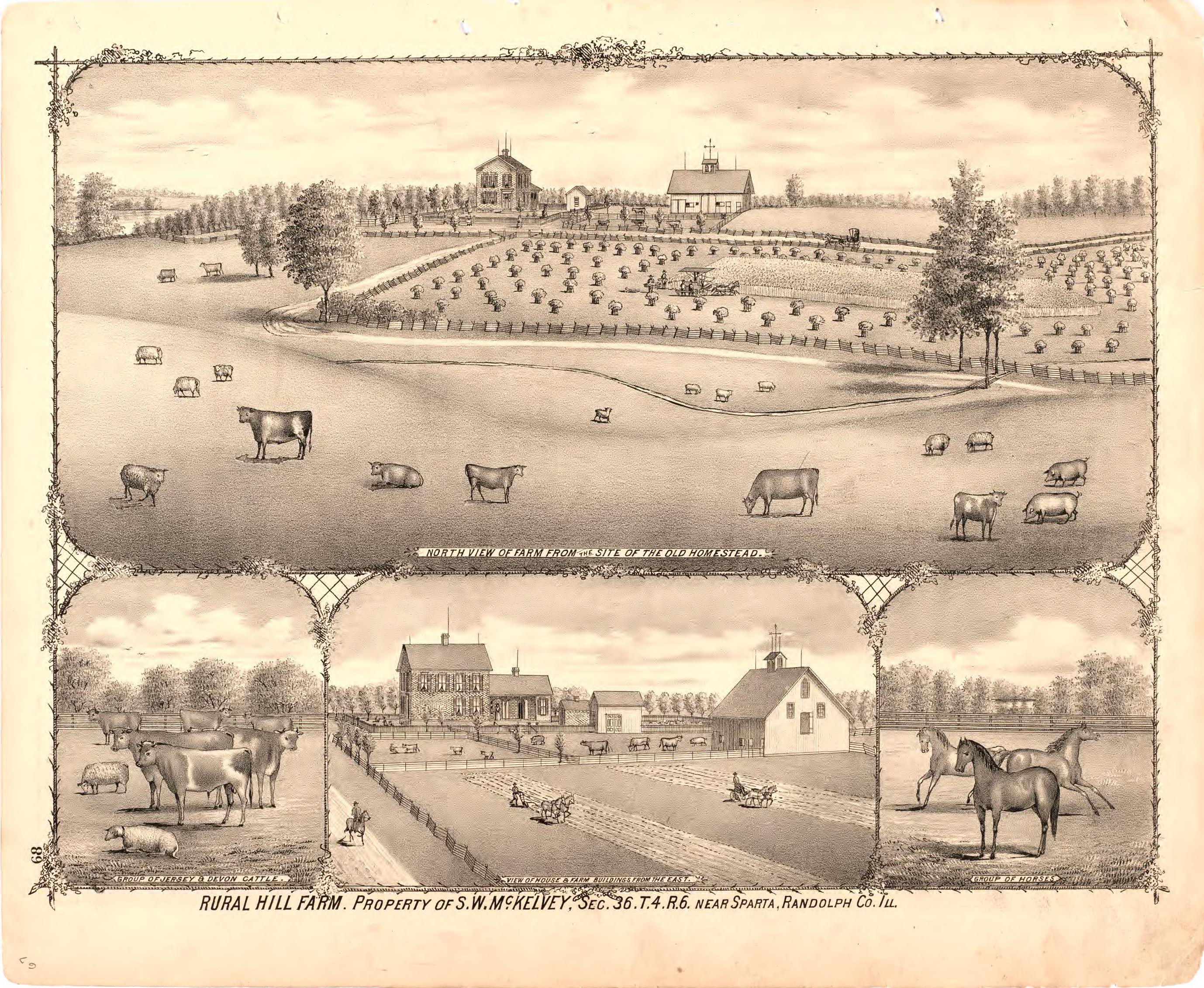 Rural Hill Farm. Property of S.W. Mc.Kelvey from an Illustrated Historical Atlas Map of Randolph County, Ills. : Carefully Compiled from Personal Examinations and Surveys 1875 by Relic Map Company