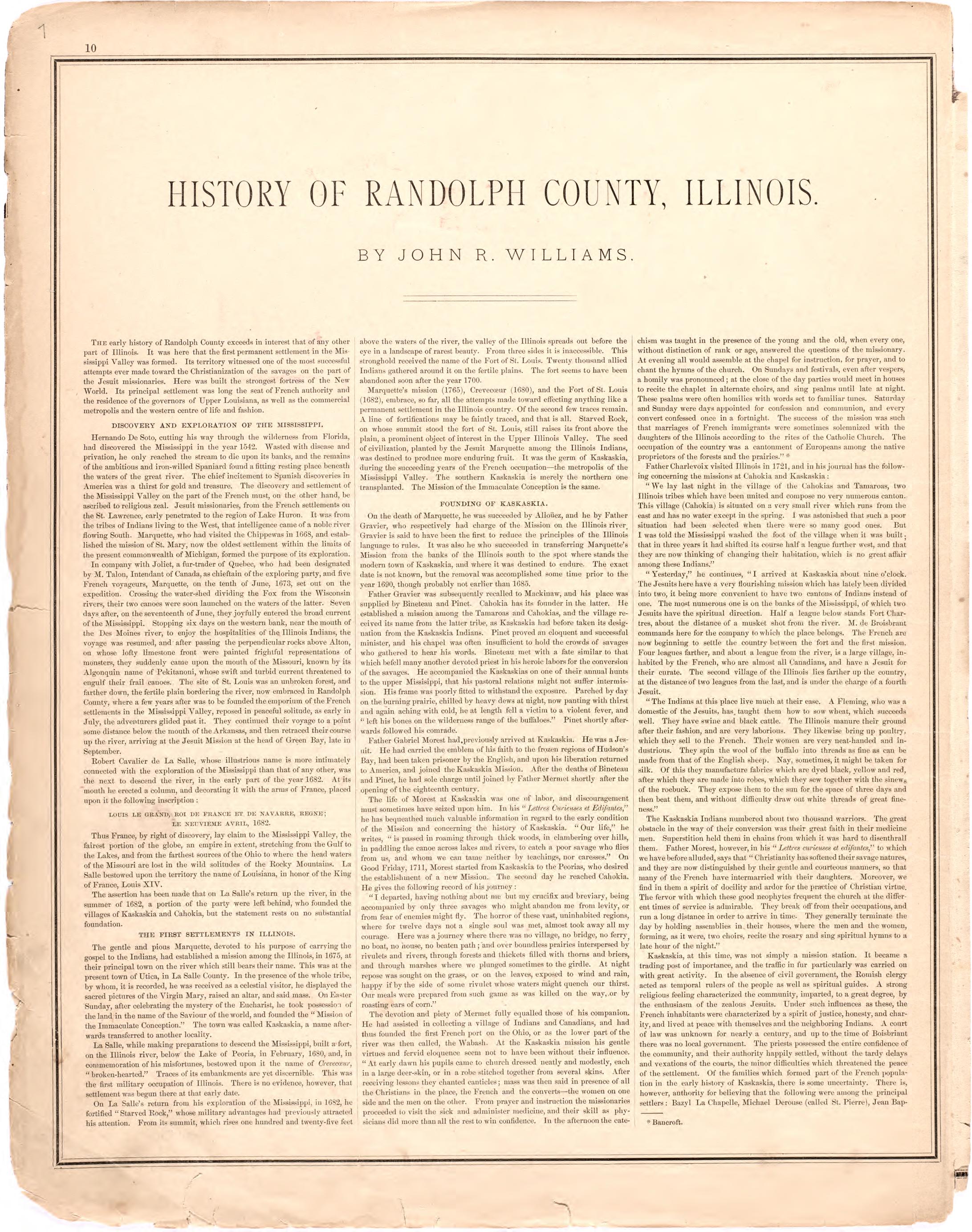 History of Randolph County, Illinois from an Illustrated Historical Atlas Map of Randolph County, Ills. : Carefully Compiled from Personal Examinations and Surveys 1875 by Relic Map Company