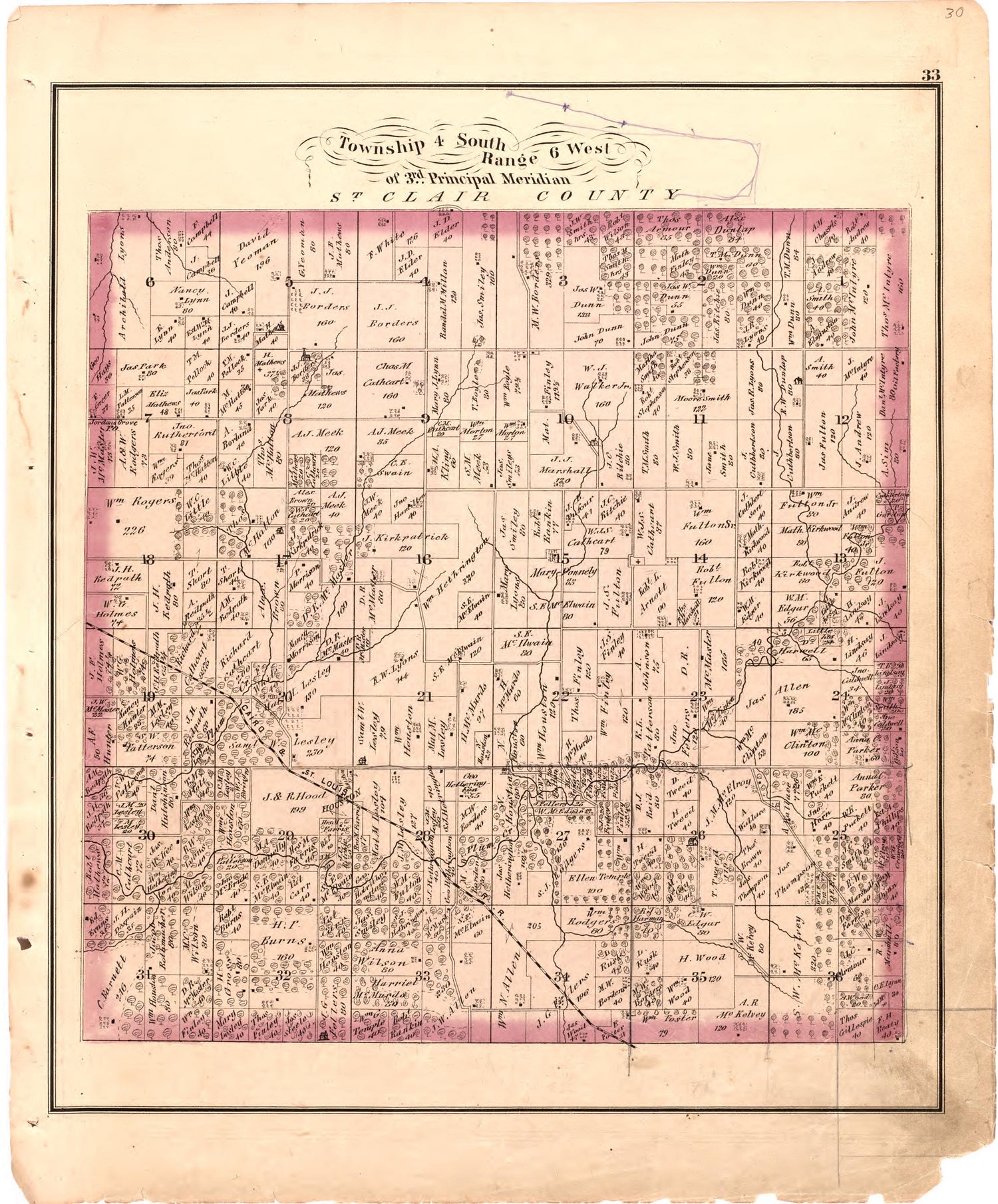 Township 4 South Range 6 West of 3rd Principal Meridian from an Illustrated Historical Atlas Map of Randolph County, Ills. : Carefully Compiled from Personal Examinations and Surveys 1875 by Relic Map Company