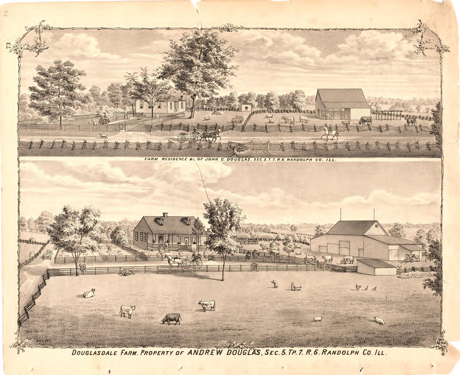 Farm Residence &amp;c. of John C. Douglas from an Illustrated Historical Atlas Map of Randolph County, Ills. : Carefully Compiled from Personal Examinations and Surveys 1875 by Relic Map Company