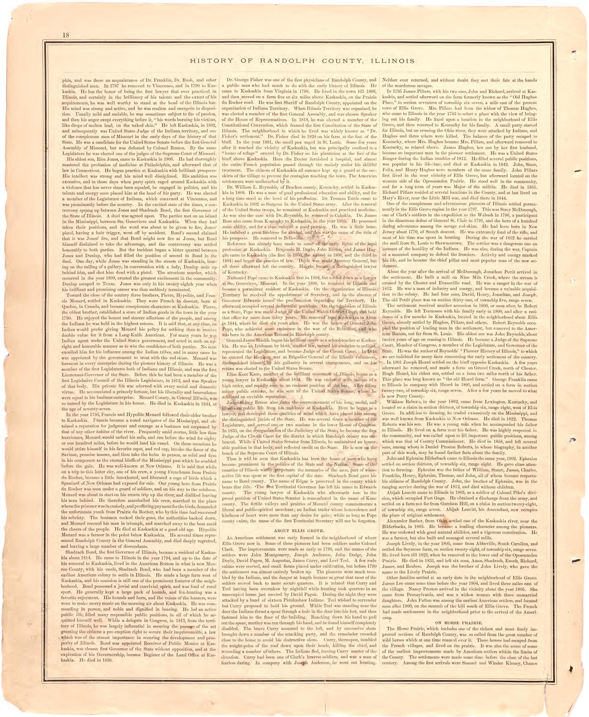 History of Randolph County, Illinois...continued from an Illustrated Historical Atlas Map of Randolph County, Ills. : Carefully Compiled from Personal Examinations and Surveys 1875 by Relic Map Company