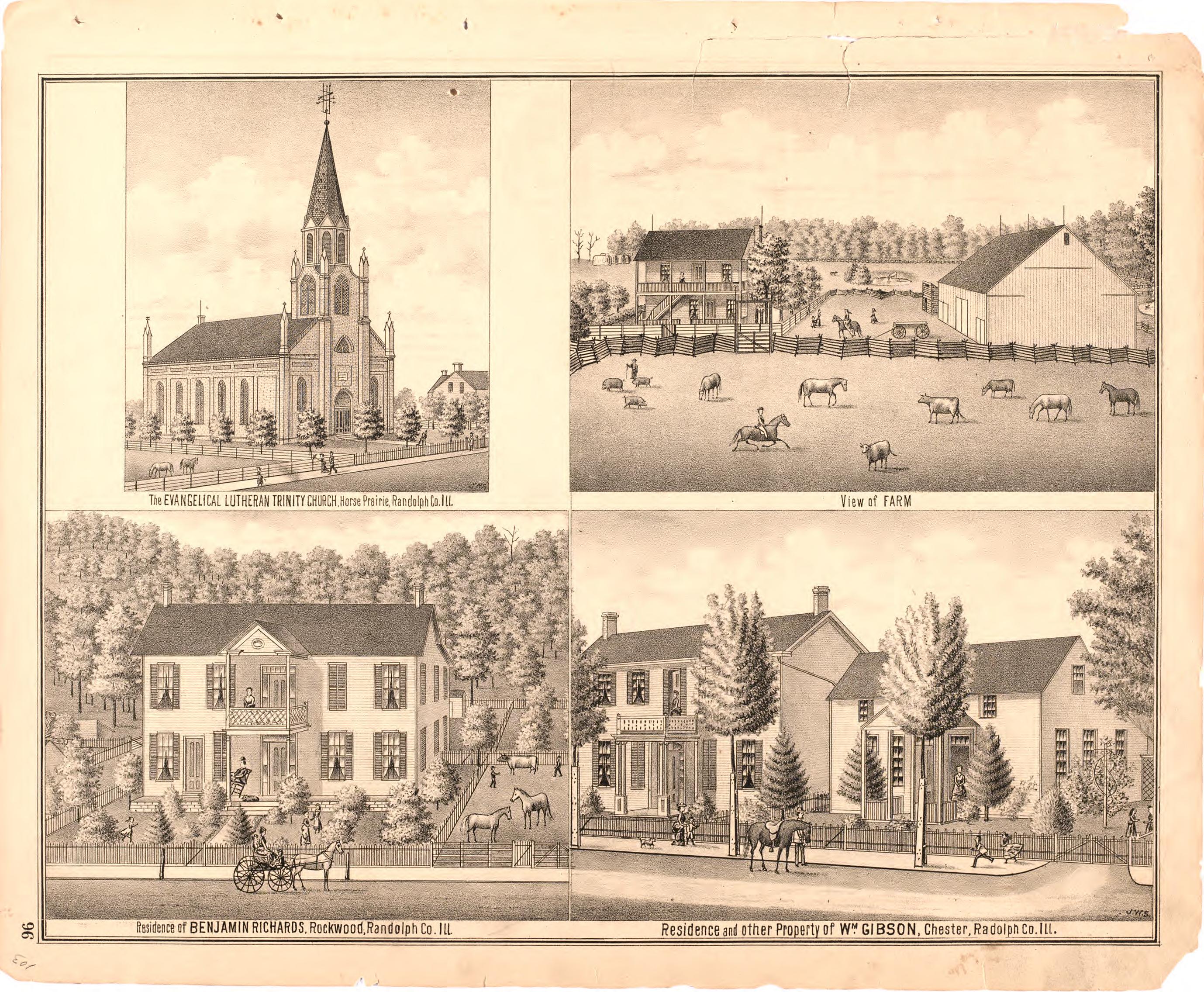 The Evangelical Lutheran Church from an Illustrated Historical Atlas Map of Randolph County, Ills. : Carefully Compiled from Personal Examinations and Surveys 1875 by Relic Map Company