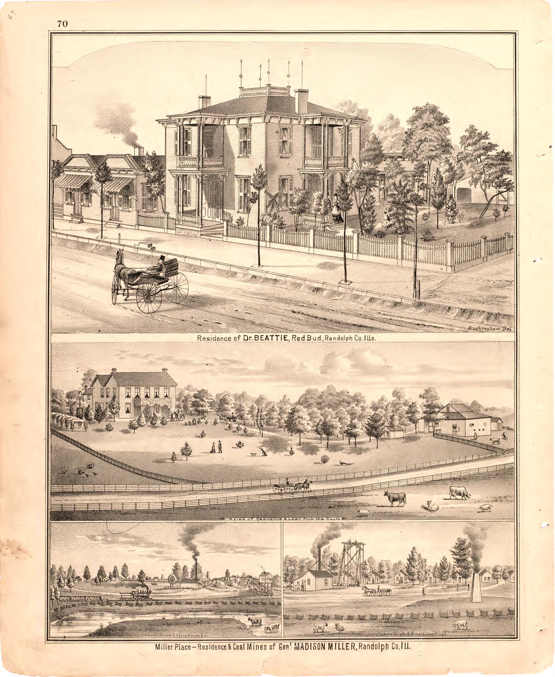 Residence of Dr. Beattie and Miller Place from an Illustrated Historical Atlas Map of Randolph County, Ills. : Carefully Compiled from Personal Examinations and Surveys 1875 by Relic Map Company