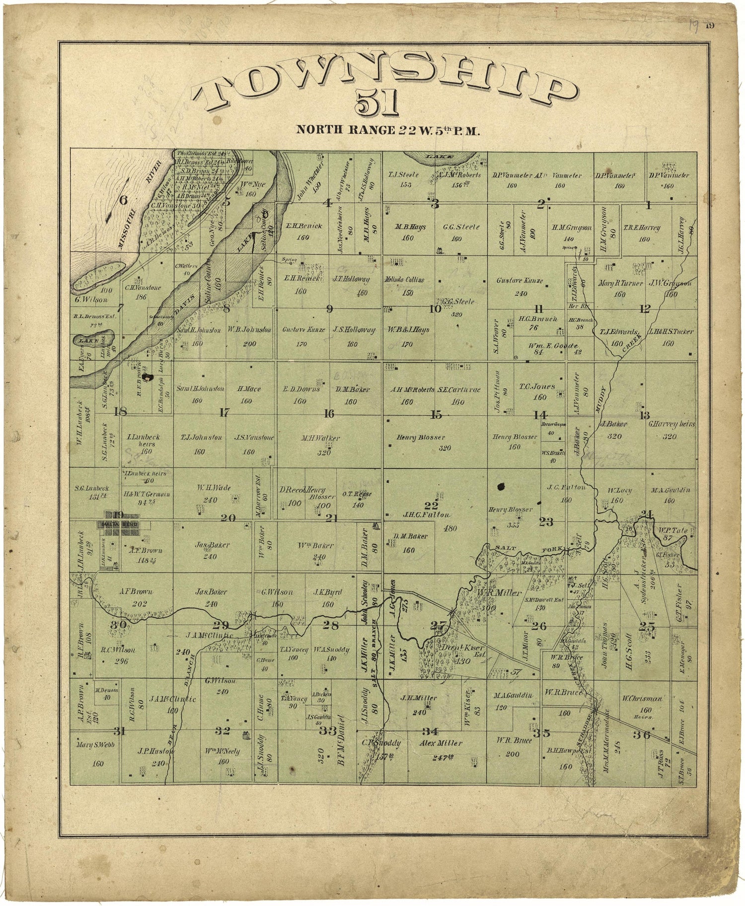 This old map of Missouri, Saline County,  was created by Missouri Publishing Co in 1876